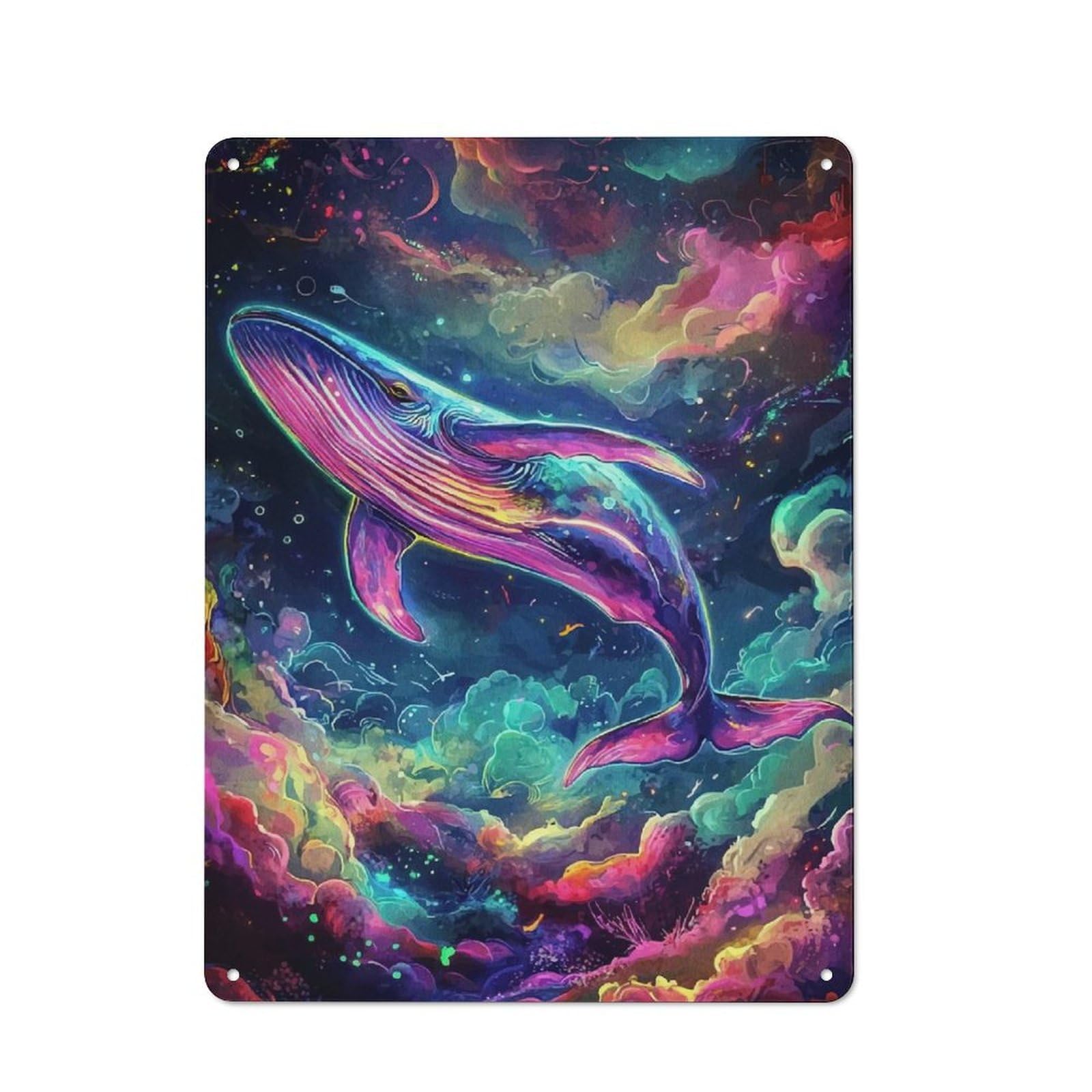 Decorative Metal Plaque with Cosmic Whale Animal Design 40x30cm, Loft Style Loft Wall Plaque for Modern Home, Workshop, Office Or Cafe