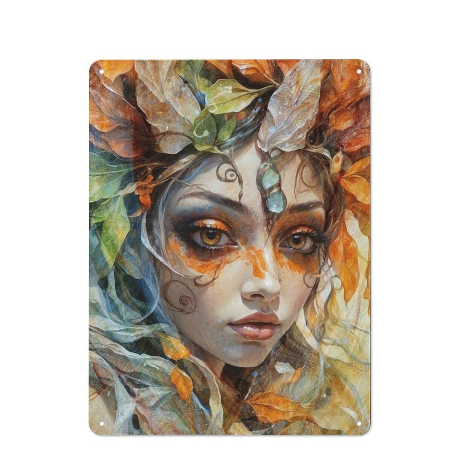 Junmoney Portrait Of An Autumn Nymph Rustic Tin Sign 40X30cm Featuring For Bar Or Restaurant, A Housewarming Gift For Bar Decor Enthusiasts