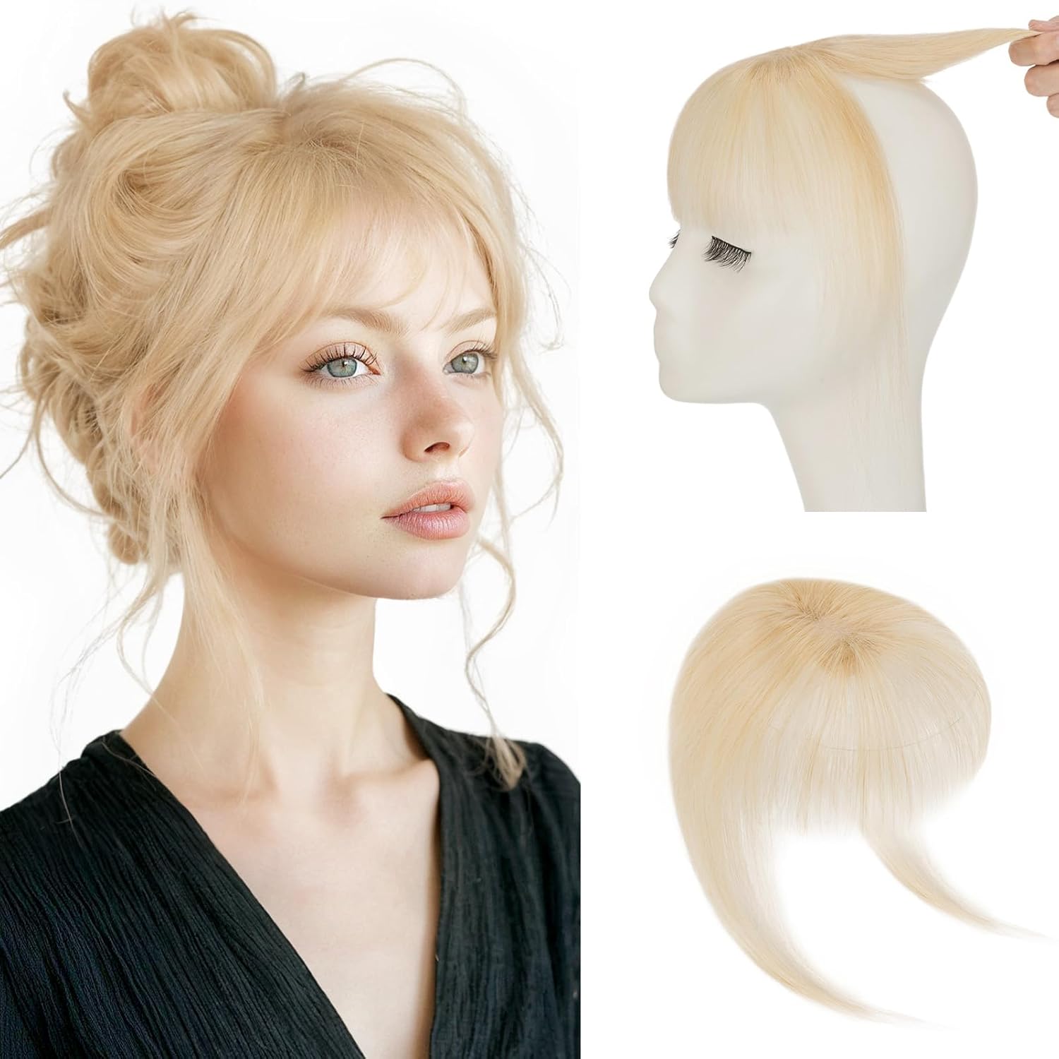 Hairro Clip On Bangs Human Hair Bangs Hair Clip In Bangs 3D 360°Cover Topper With Bangs Wispy Air Bangs Hair Pieces Fake Bangs For Women 8 Inches 10g #613 Light Blonde 8 Inch #613 Light Blonde