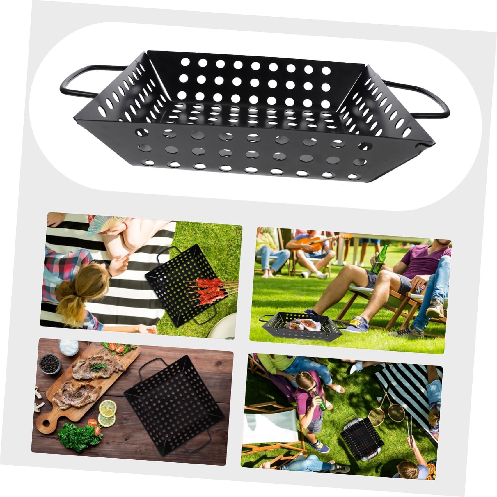 BESTYASH 1pezzi Barbecue Carbonio Antiaderente Maniglia e Foro di Scarico per Grigliare Carne Verdure e Pesce Resistente Usura