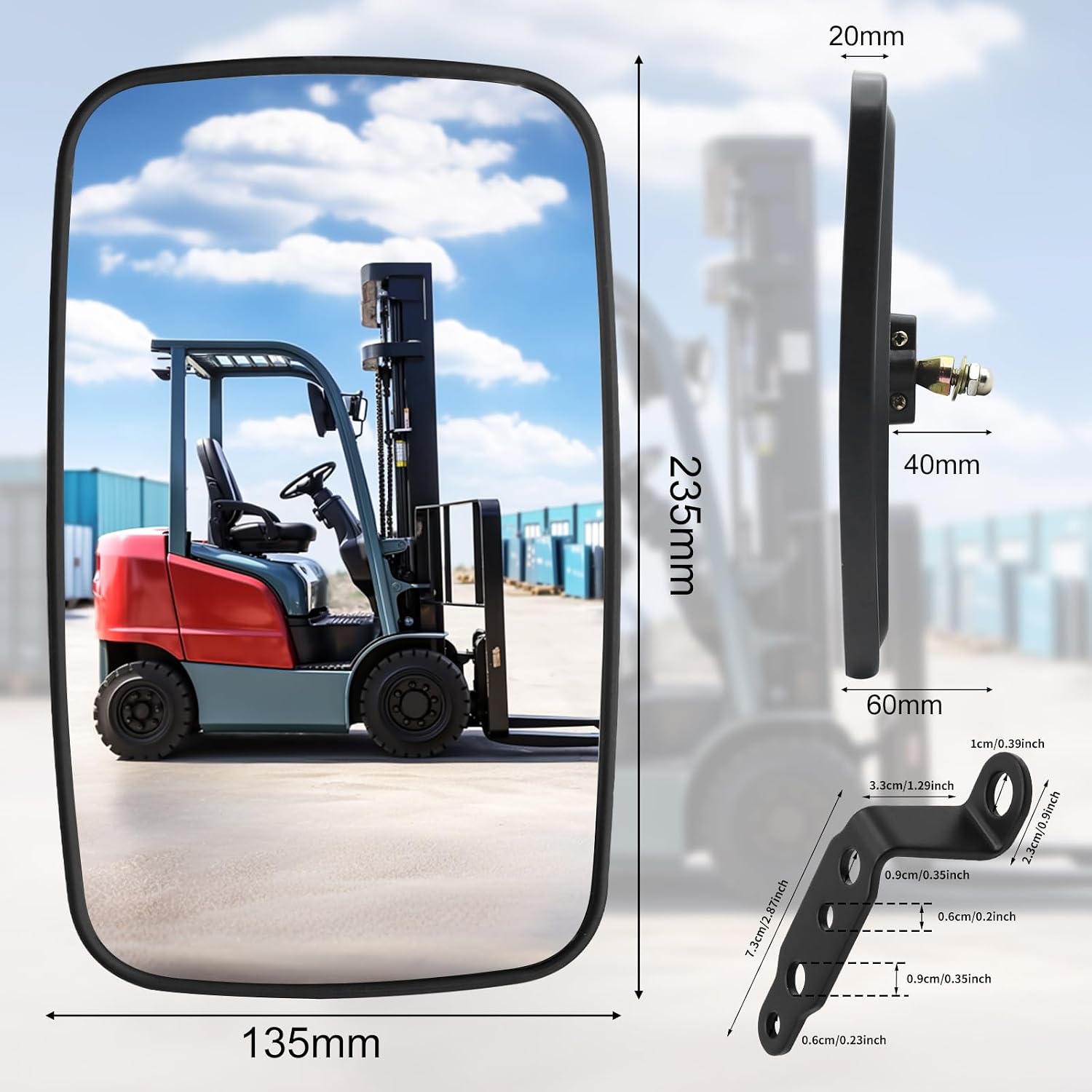 Forklift Rearview Mirror Square HD Wide-Angle Tractor Mirror Convex Auxiliary Rear View Mirrors for Truck Trailer Forklift RV Track Loader (1X+Bracket, S(23.5x13.5cm))