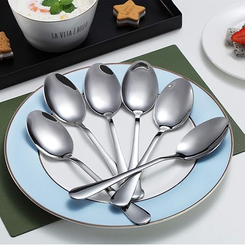 Miniatura 3 de Kyraton - 6 cucharas de mesa de acero inoxidable de 7.5 pulgadas, cucharas de sopa, cucharas de postre, cubiertos para lavavajillas, juego de 6