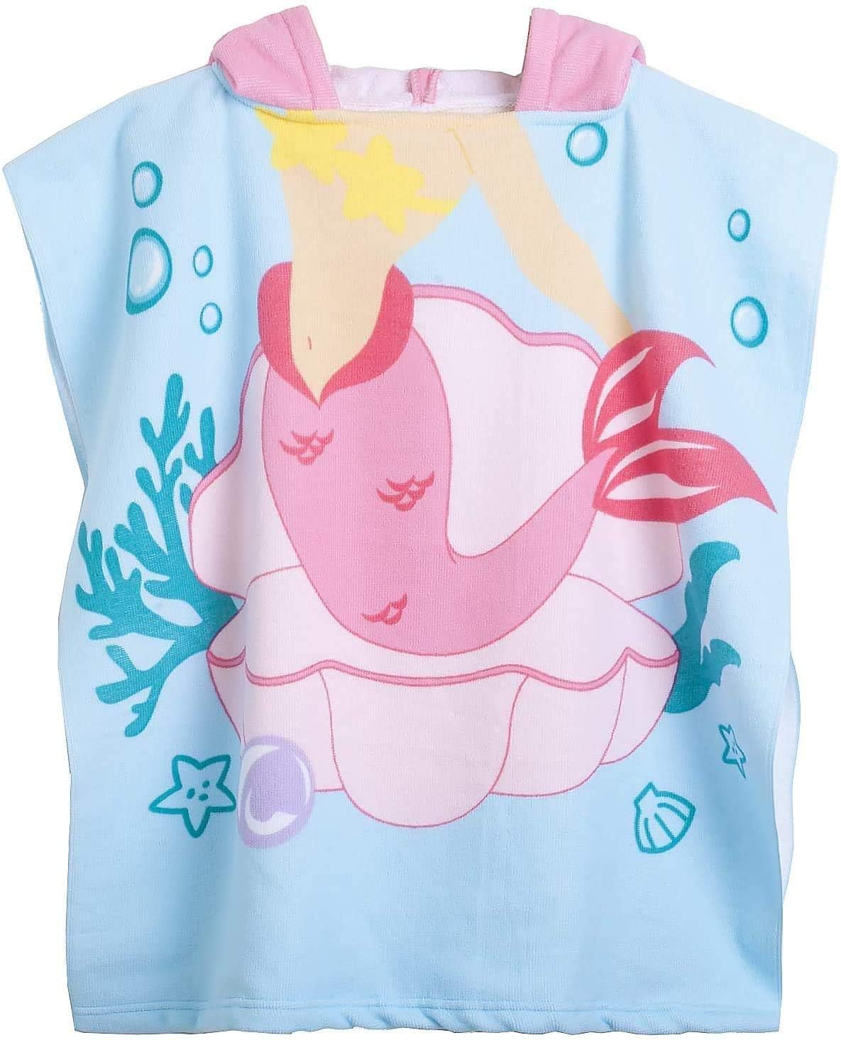 XCHAI Cartoon Mermaid Kids Hooded Beach Bath Towel Poncho for Toddler Infant Girls Cute Soft Cartoon Swim Towels Wrap with Hood for Girls 2-8 Years
