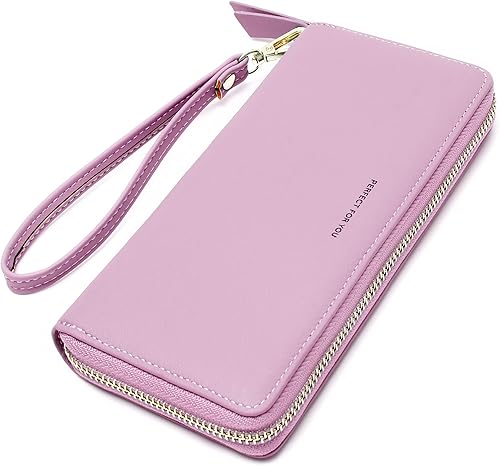 VOCUS Cartera para mujer con bloqueo RFID y cremallera alrededor de la cartera de piel sintética grande de viaje con tarjetero de crédito con