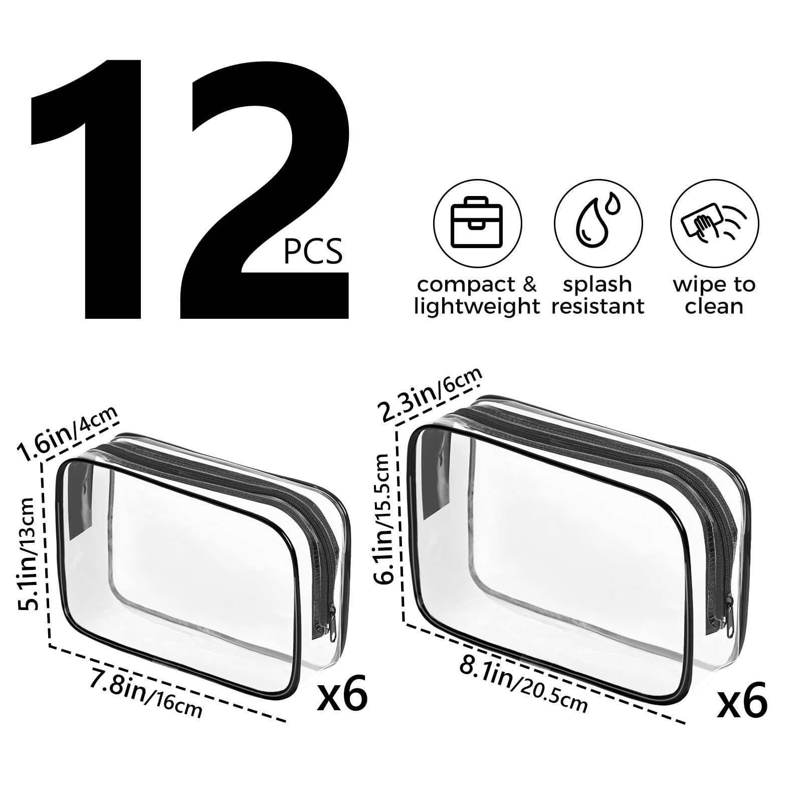 AURUZA Beauty case trasparente – Borsa da toilette approvata TSA per articoli da toeletta da viaggio, nero, 12 Pack