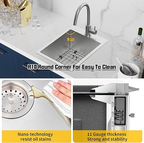 Miniatura 4 de Fregadero de cocina pequeño, fregadero de barra de acero inoxidable de 15 x 20 pulgadas, opción ideal para espacios pequeños, agradable como