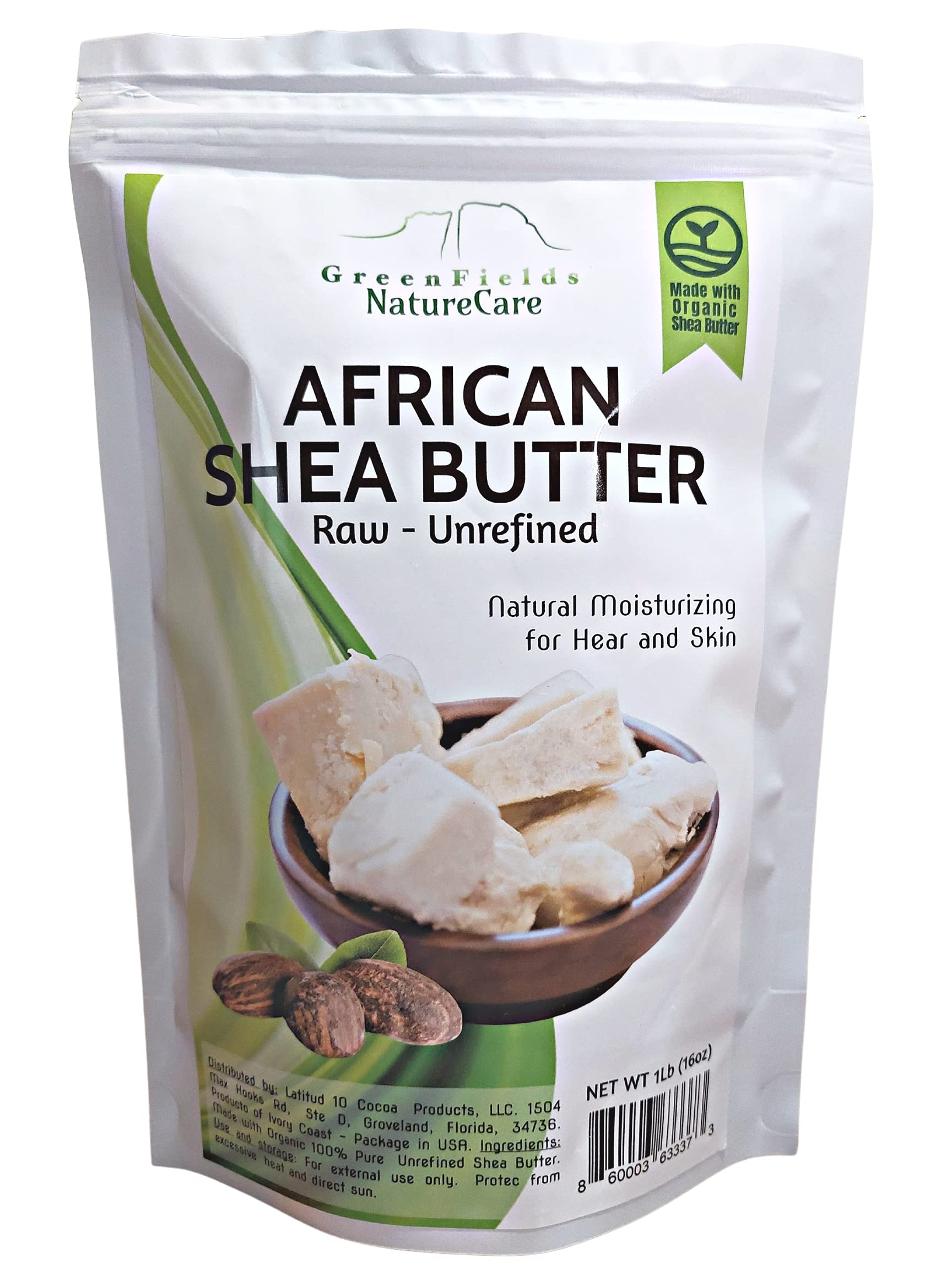 Greenfields NatureCareAfrican Shea Butter Raw Unrefined 16 Oz Bar - Grade A Natural Moisturizer for Hair, Skin and Body 100% Natural for Skincare and DIY recipes