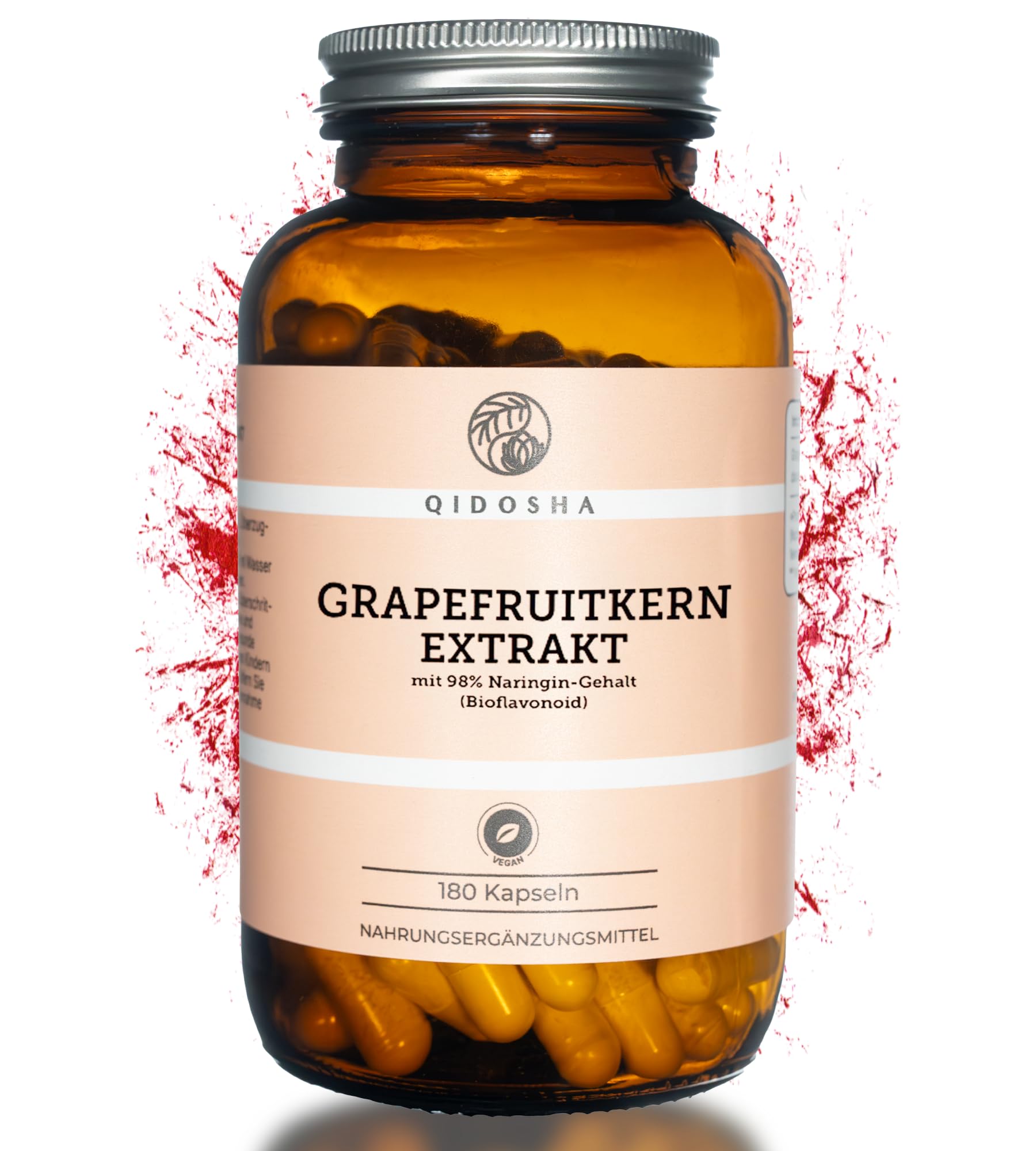 QIDOSHA® Grapefruitkern-Extrakt mit 98% Naringin, 350mg reines Naringin je Kapsel, 180 Kapseln im Apotheker-Glas, jede Charge laborgeprüft, deutsche Fertigung