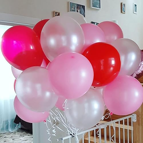 Miniatura 9 de Paready Juego de globos de color rosa intenso, 60 globos de látex rosa intenso de 12 pulgadas, globos de confeti rosa intenso, globos de fiesta