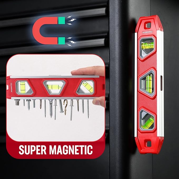 Nivel Torpedo Magnético WORKPRO 9 Pulgadas con 3 Viales miniatura 5