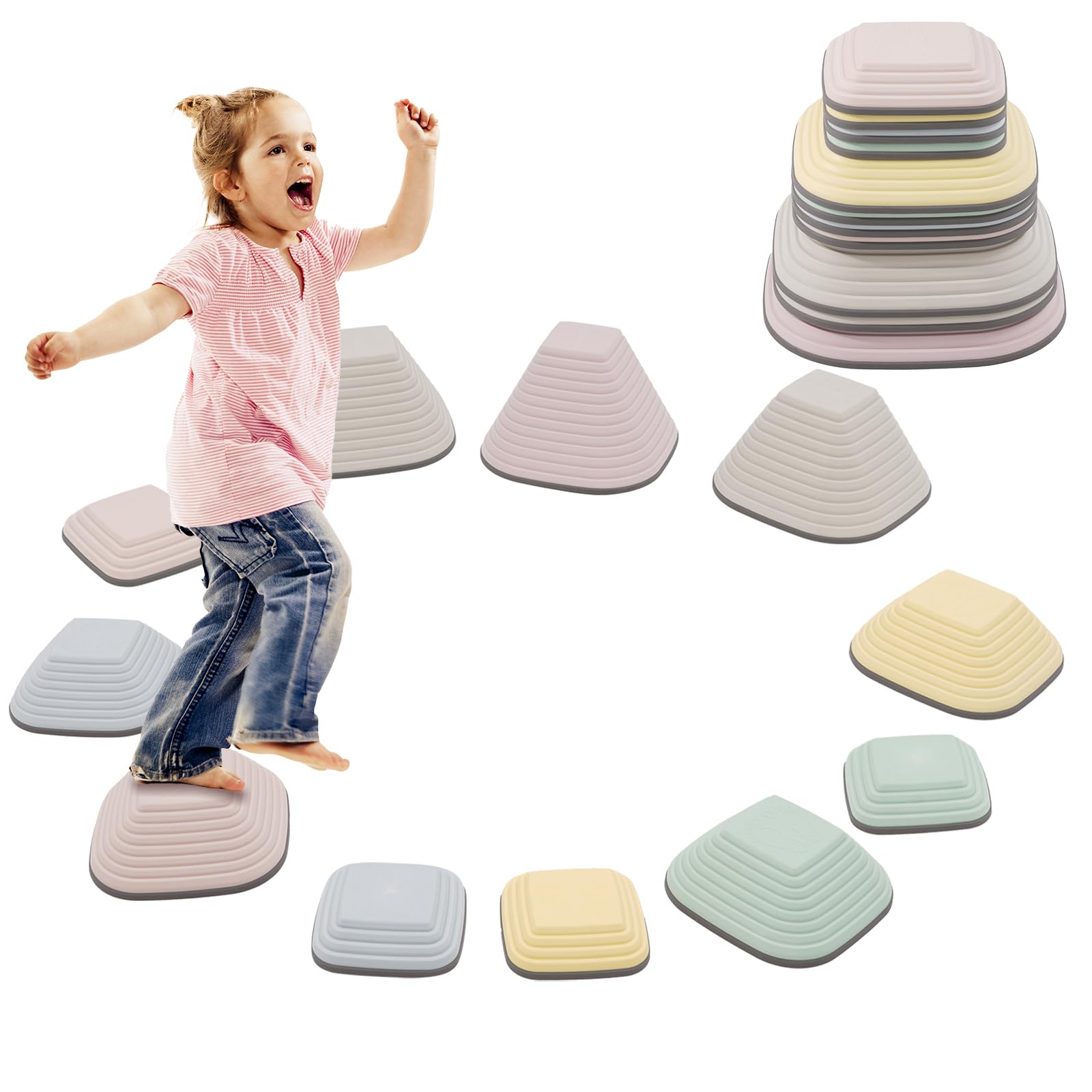 Sensory Balance Stepping Stones for Kids,11 PCS Durable Stackable Non-Slip Balance Stones,Obstacle Courses Toys Indoor & Outdoor to Boost Balance & Motor Skills,Gifts for Girls and Boys