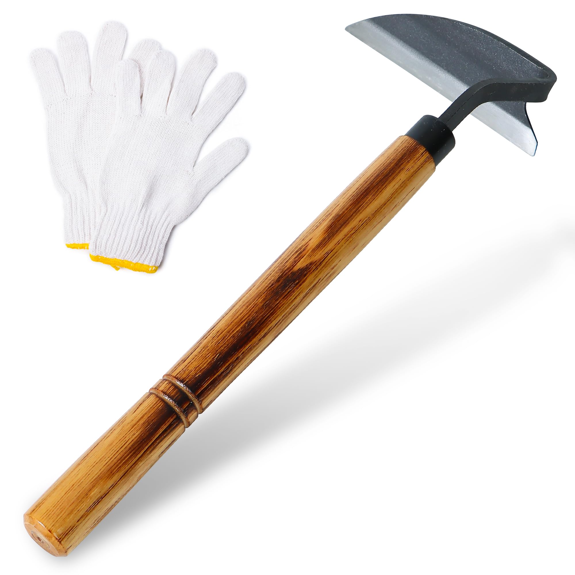 Zappa giapponese a mano per rimuovere le erbacce, 34 cm, in acciaio ad alto tenore di carbonio, zappe da giardino in un unico pezzo, con manico in legno massello, per diserbo