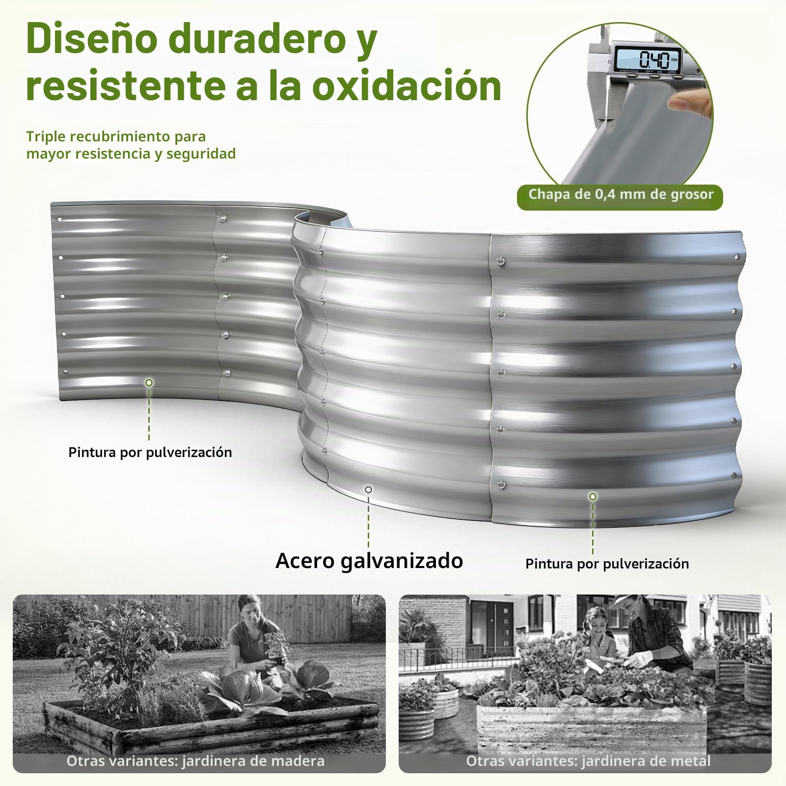Bancal de jardín de Metal 90 x 90 x 43 cm, bancales elevados de Acero galvanizado para el jardín, bancal de huerto, bancal Elevado para Verduras, Hierbas, Flores, Plateado, Redondo