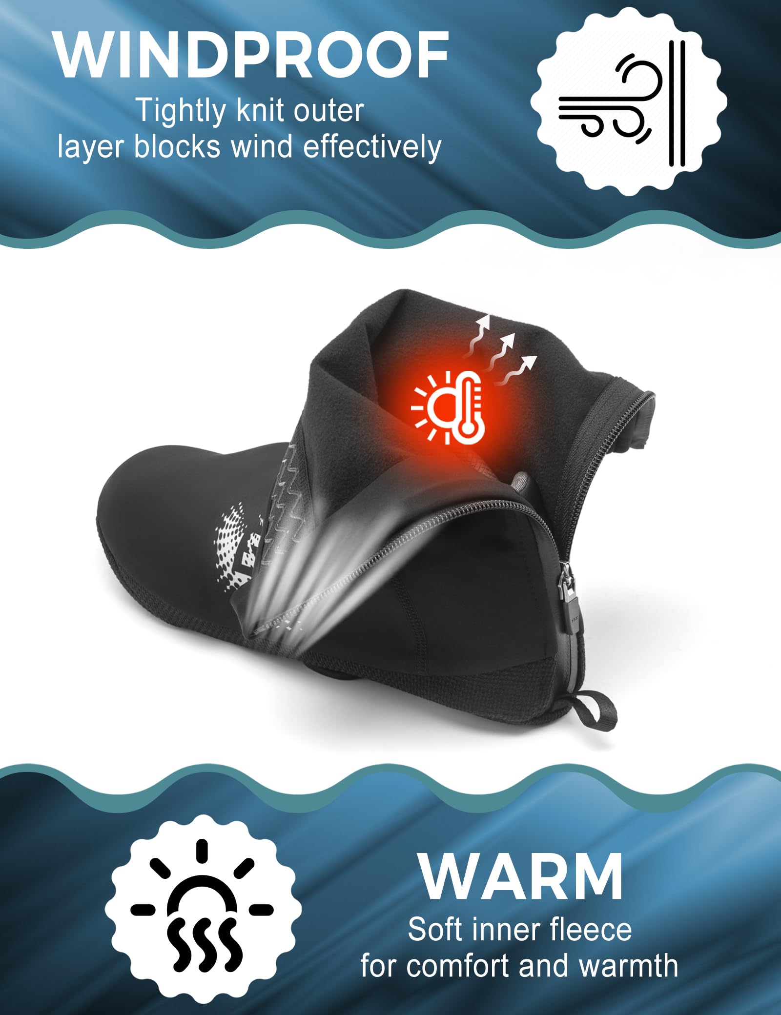 ROCKBROS Couvre-chaussures de cyclisme d'hiver thermique et imperméable, couvre-chaussures de cyclisme coupe-vent et élastique, pour VTT, vélo de course et Gravel