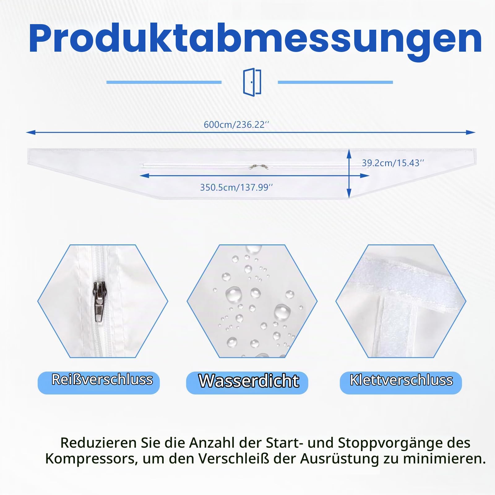 Fensterabdichtung Klimaanlage 600cm, Türabdichtung für mobile Klimageräte an Balkontür & großen Fenstern, Hot Air Stop Mini Klimaanlage Fensterabdichtung Ohne Bohren, Weiß