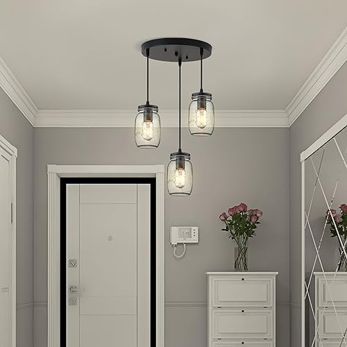 Miniatura 2 de Luz de isla de cocina, iluminación colgante ajustable, lámpara colgante de tarro de cristal (3 luces)