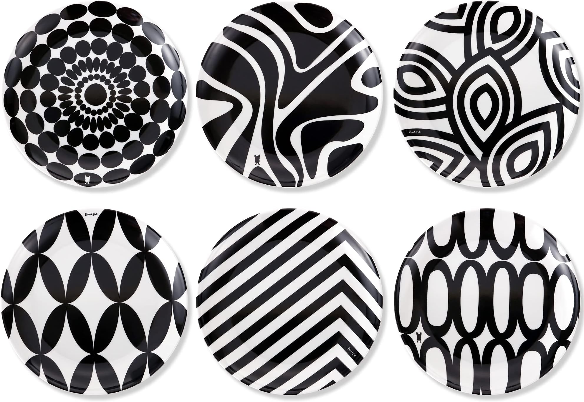 Melamine Assorted Plates-6 Piece Set -Melamine Dinnerware-Platter, Serving, Party, Platter, Dish (6" Appetizer Plate, Black & White)