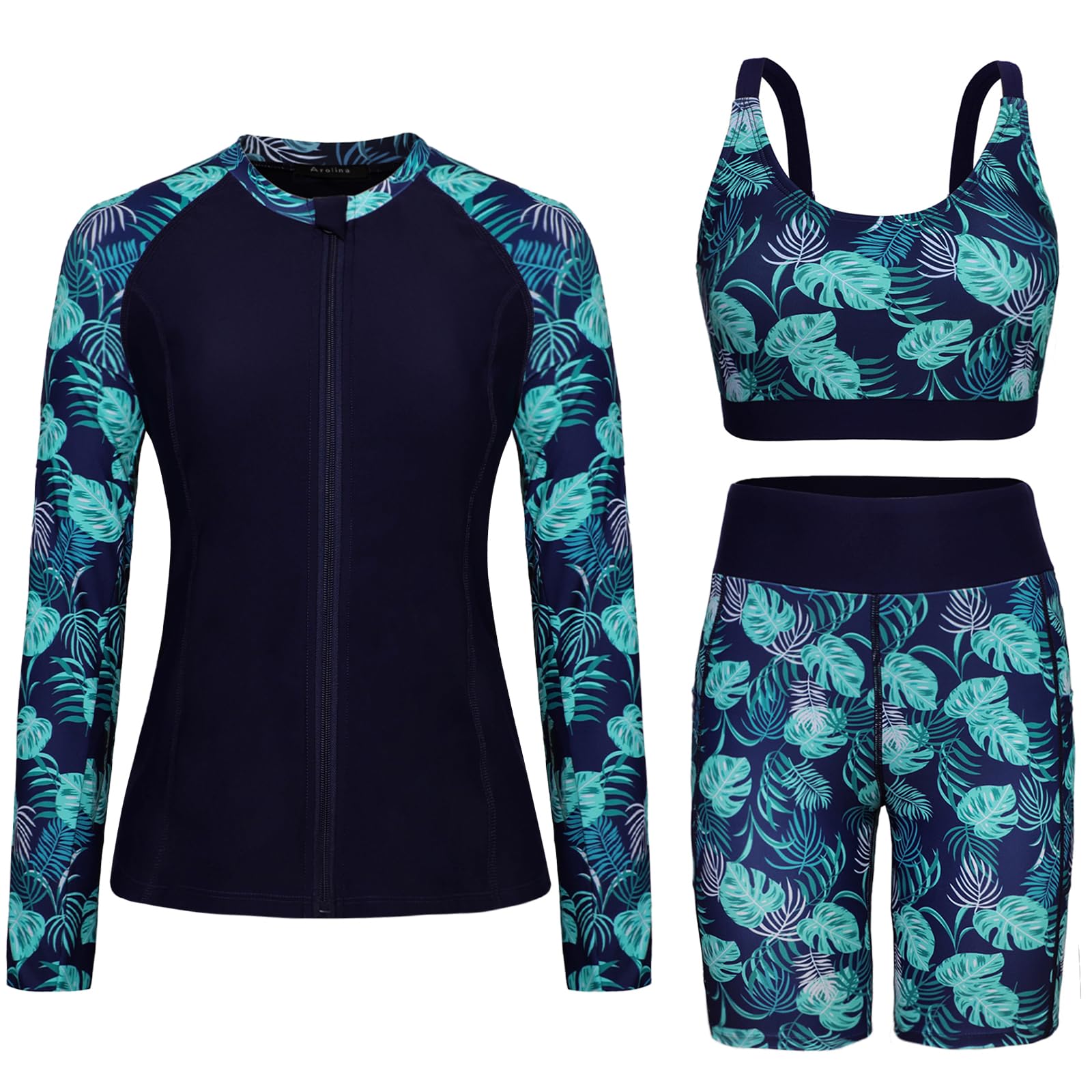 Arolina Womens Rash Guard Long Sleeve Swim Shirts Swimsuit 2025 Bathing Suit with Womens Swim Shorts & Two Pockets