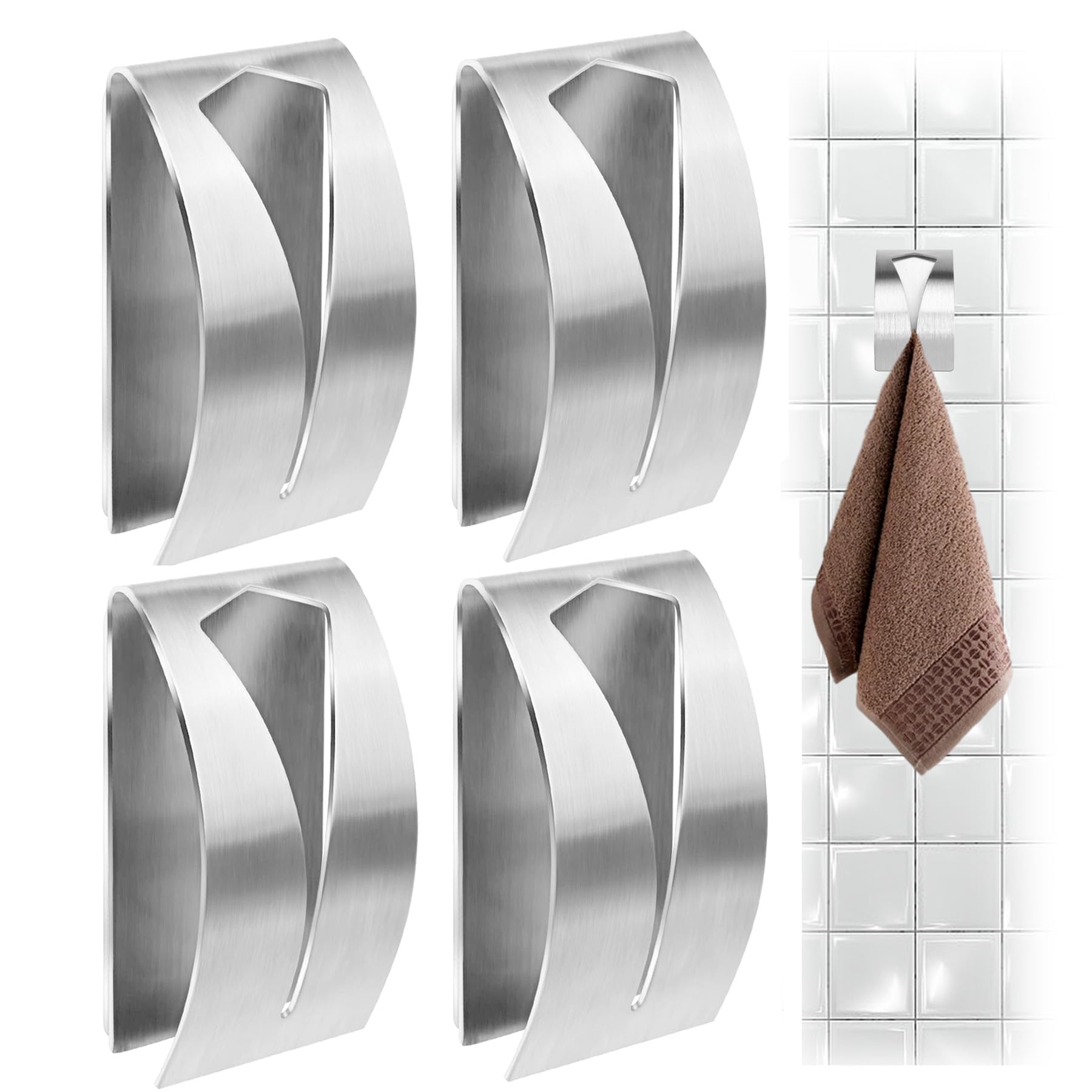 TESSTSY Pack of 4 Tea Towel Holders, Self Adhesive Hook for Hanging