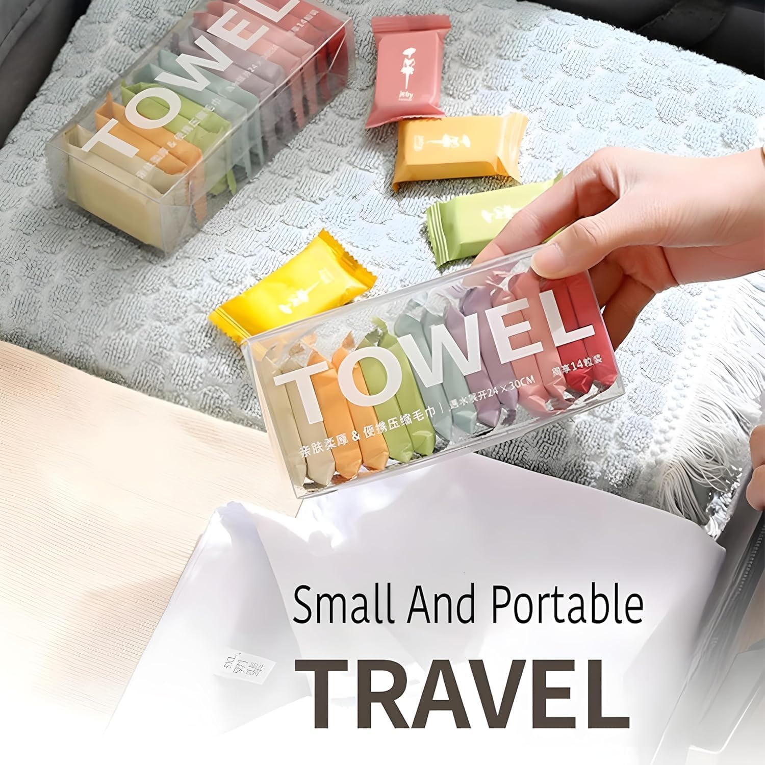 SYSVENT The Future | 14 PCS Pure Cotton Compressed Towels for Travel | Disposable Washcloths for Face & Hands | Thick Portable Dry & Wet Wipes | Reusable Compact Towels