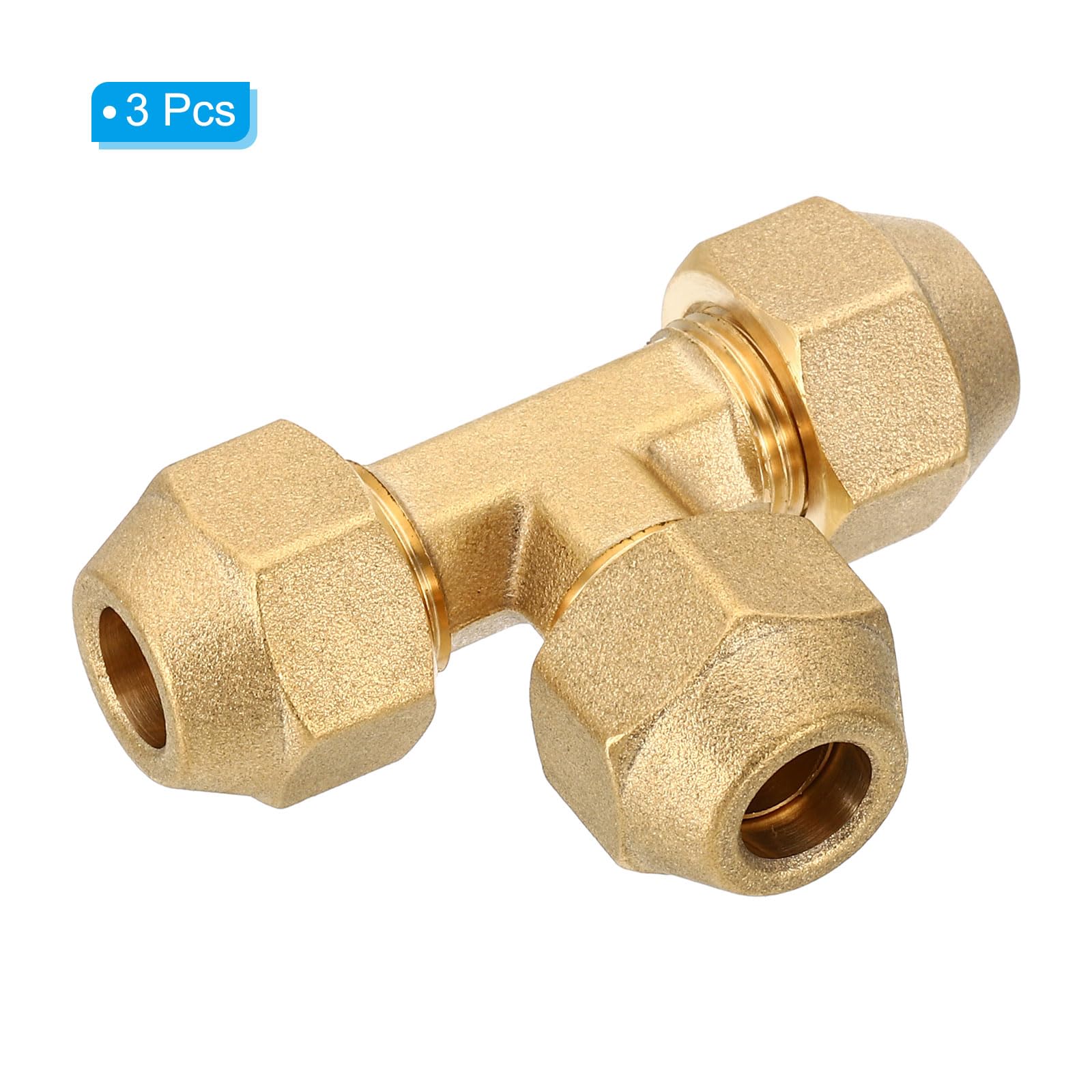 PATIKIL 3pz Raccordo per Tubo in Ottone 3/8" x 3/8" x 3/8" Tee con Dado