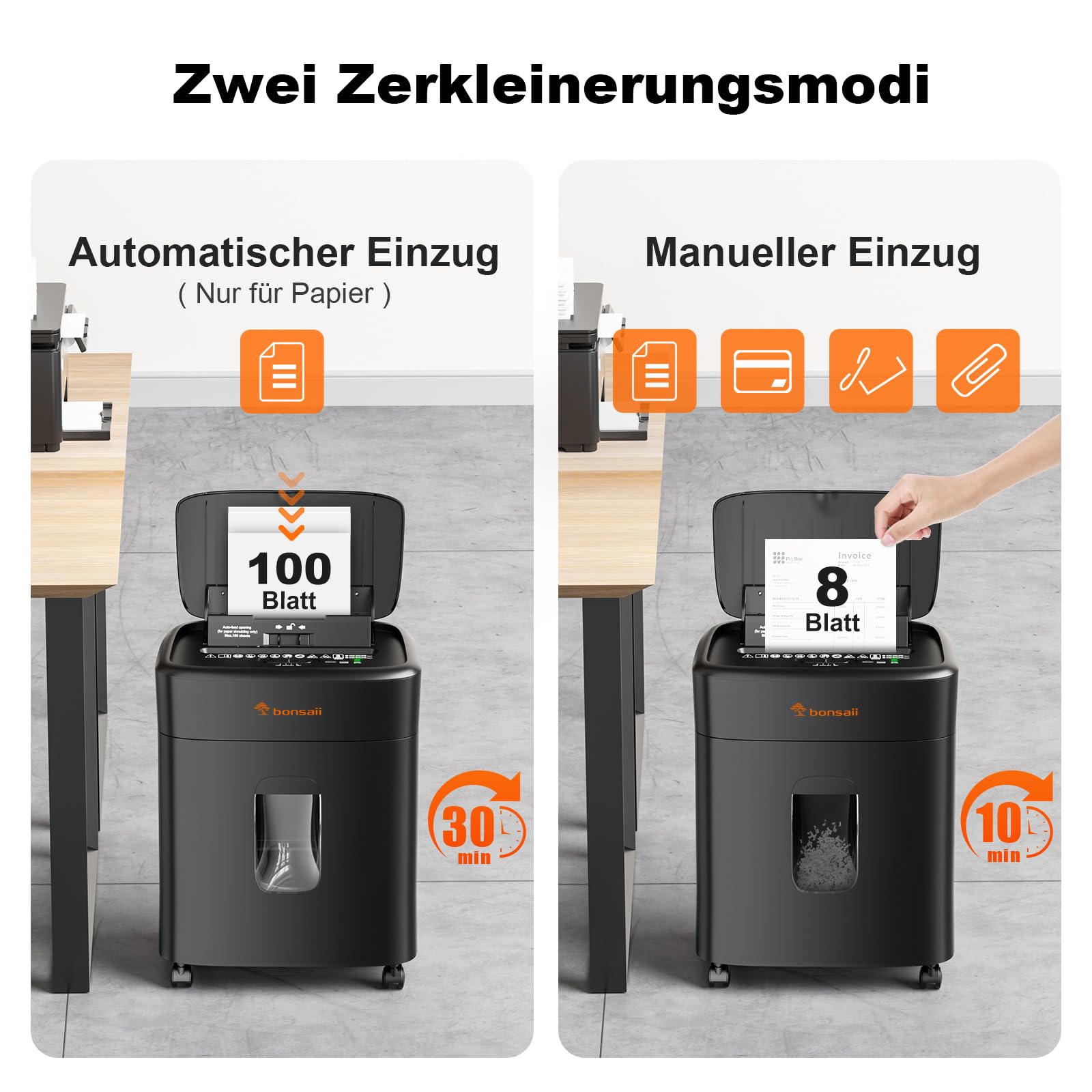 Bonsaii Aktenvernichter 100 Blatt Auto-Feed, P-4 Mikroschnitt | Anti-Stau-Funktion, 30 Min Dauerbetrieb, 16 L Auffangbehälter, leiser Betrieb für Zuhause und Büro, C231-D