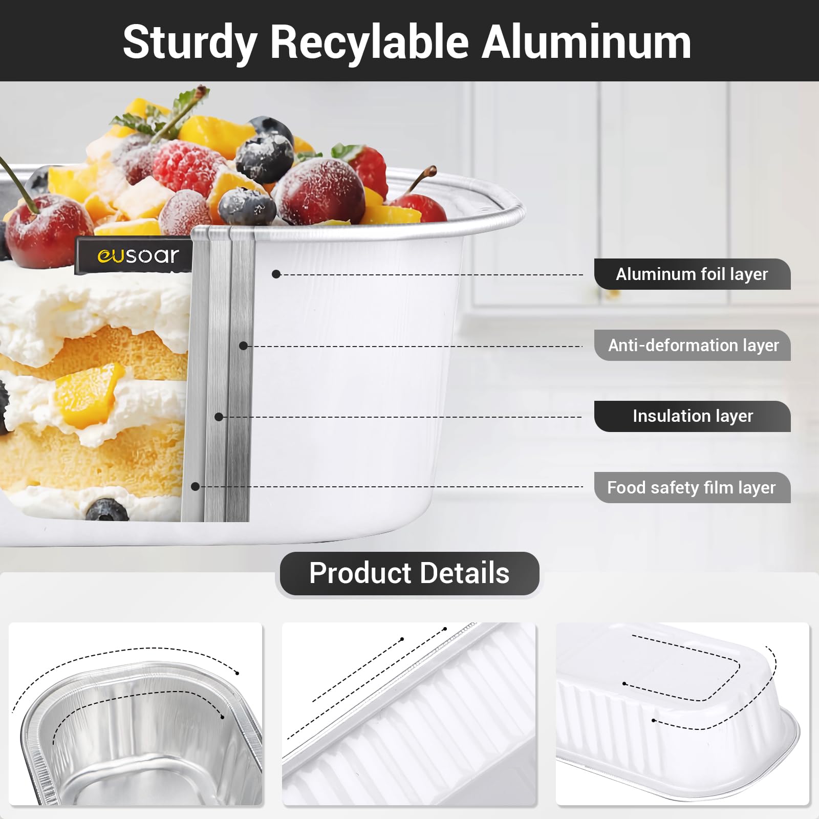 EUSOAR Vasos para hornear con tapas, 100 unidades de papel de aluminio blanco de 6.75 onzas con tapas, recipientes desechables de ramequines, envoltorios de magdalenas para creme brulee soufflé, para