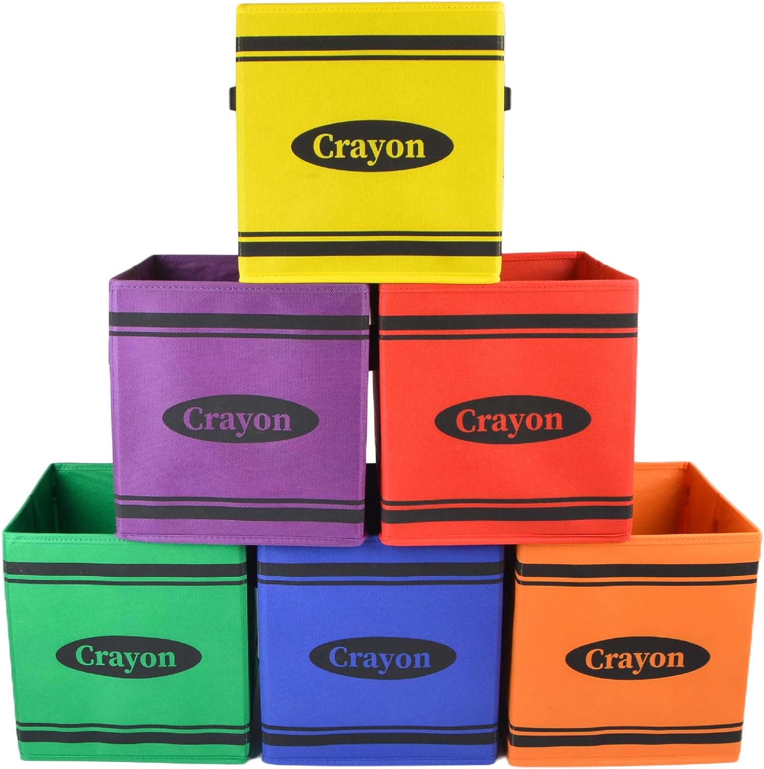 succulentlovers 6PCS Crayon Colorful Storage Bins, 11Inch Classroom Cube Storage Bin with Dual Handles Rainbow Fabric Storage Cubby Foldable Cube Drawers Basket Bin Book Bins for Office Home Organizer