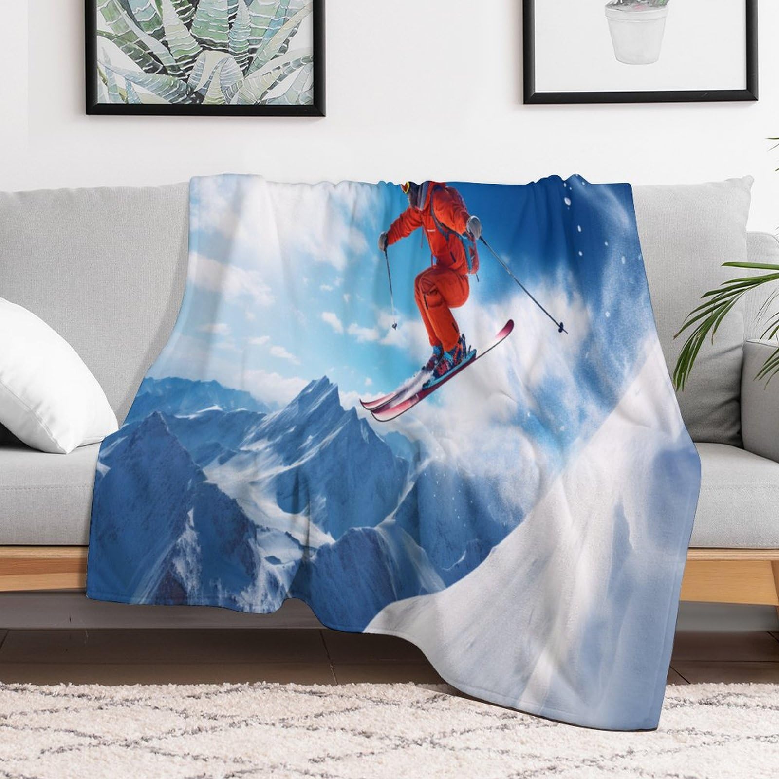 Couverture ski de montagne enneigé Douce Et Moelleuse - Couverture Flannel Polaire De Haute Qualité Également Parfaite Comme Couverture De Séjour, De Jour, De Canapé Et Quatre Saisons （150×200cm）