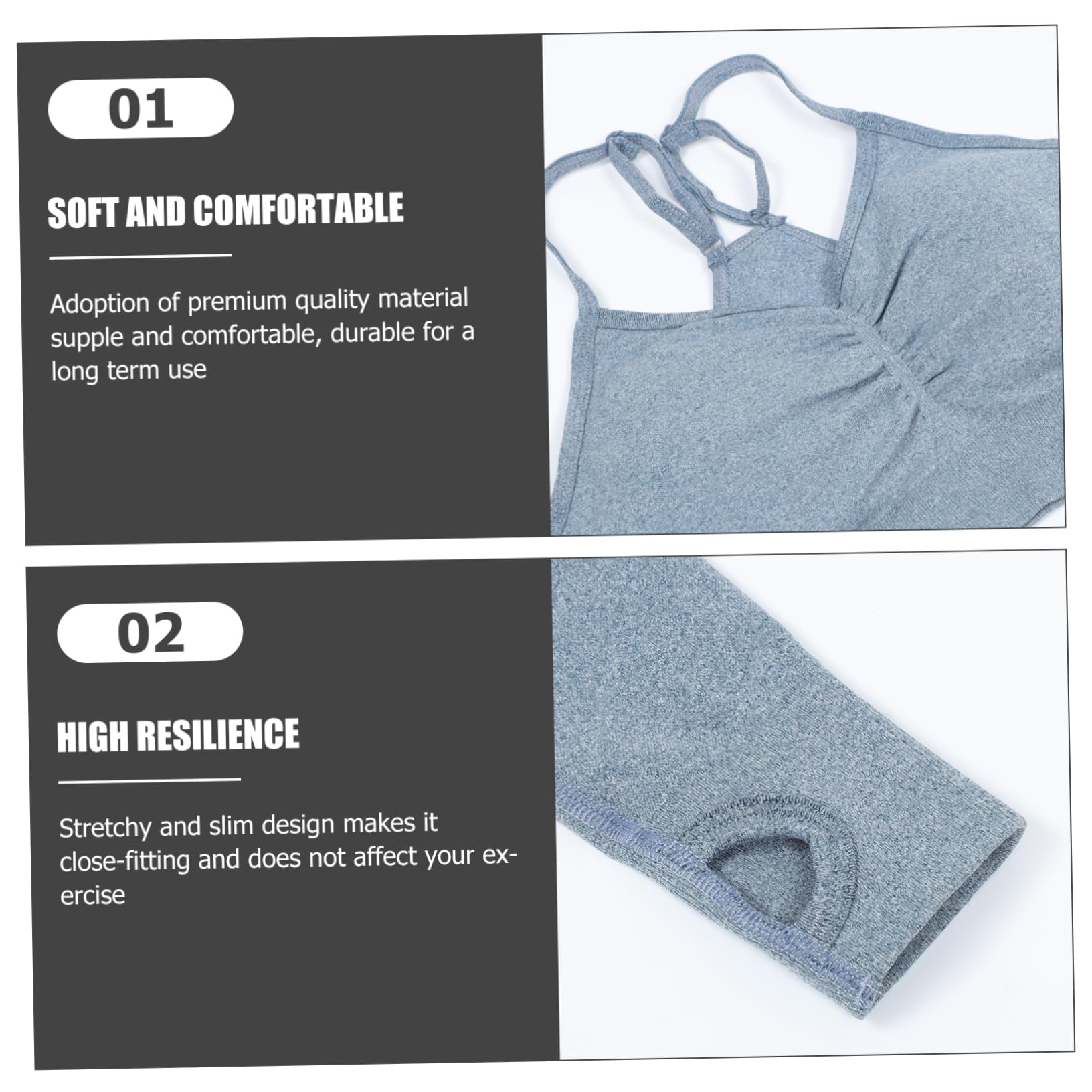 BESPORTBLE Tenue De Yoga Femme Haute sans Coutures Manches Longues Survêtement Élastique Leggings Sportif De Sport Bleu