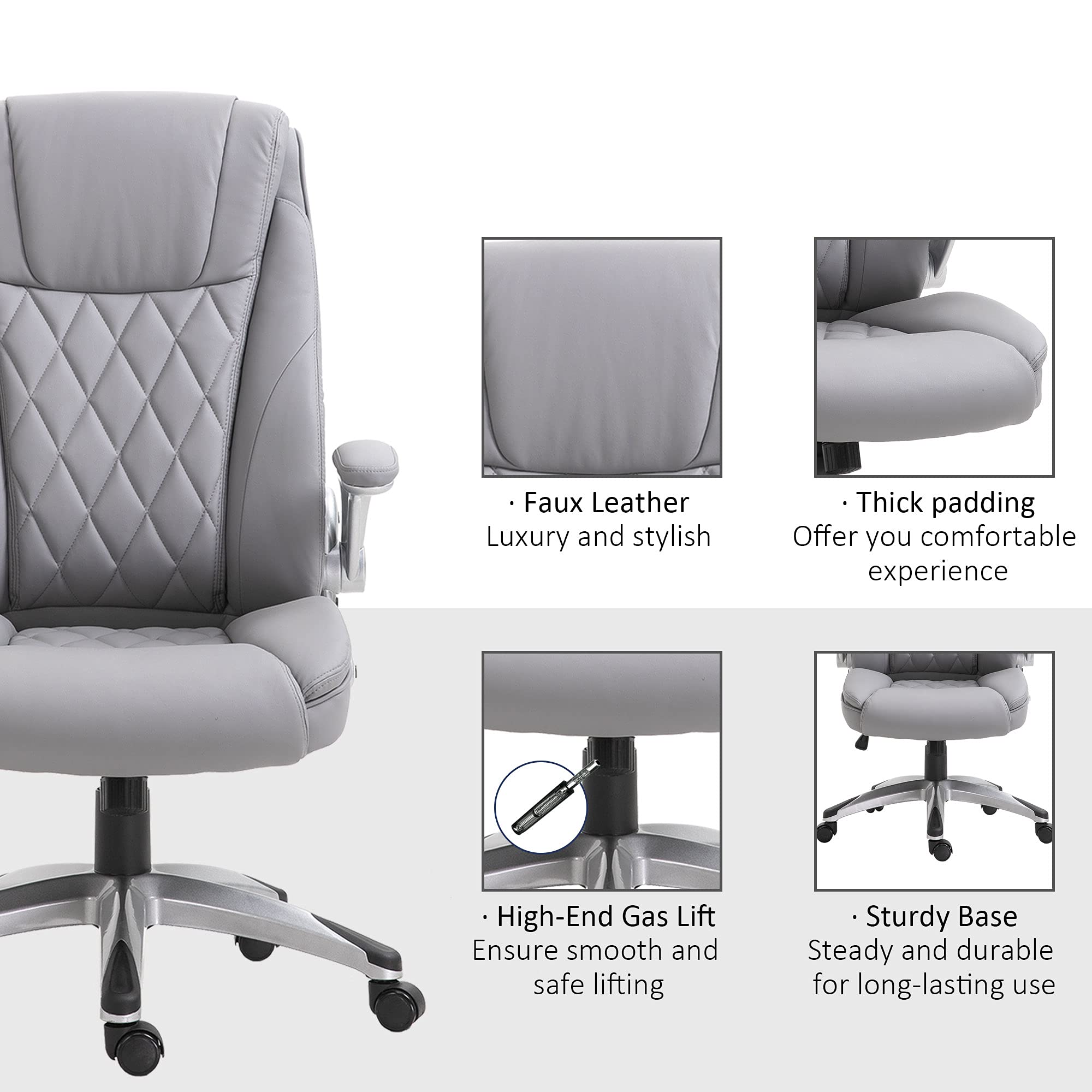 Vinsetto High Back 360° Swivel Ergonomic Home Office Chair with Flip Up