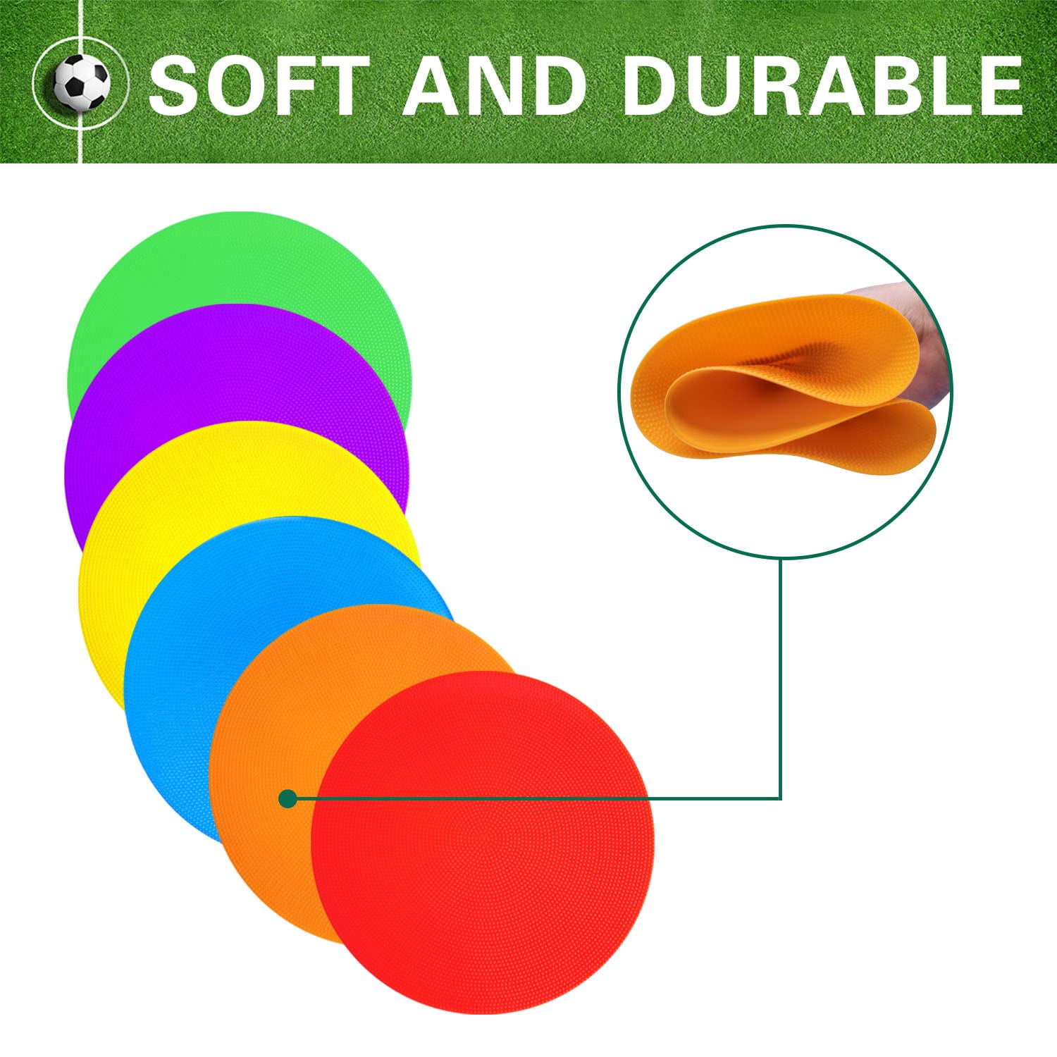 Lot de 12/24 marqueurs en plastique antidérapant de 10,2 cm/22,9 cm - Marqueurs d'entraînement d'agilité - Cônes pour football, basket-ball, football, école, exercice, gym, danse, pratique - 6