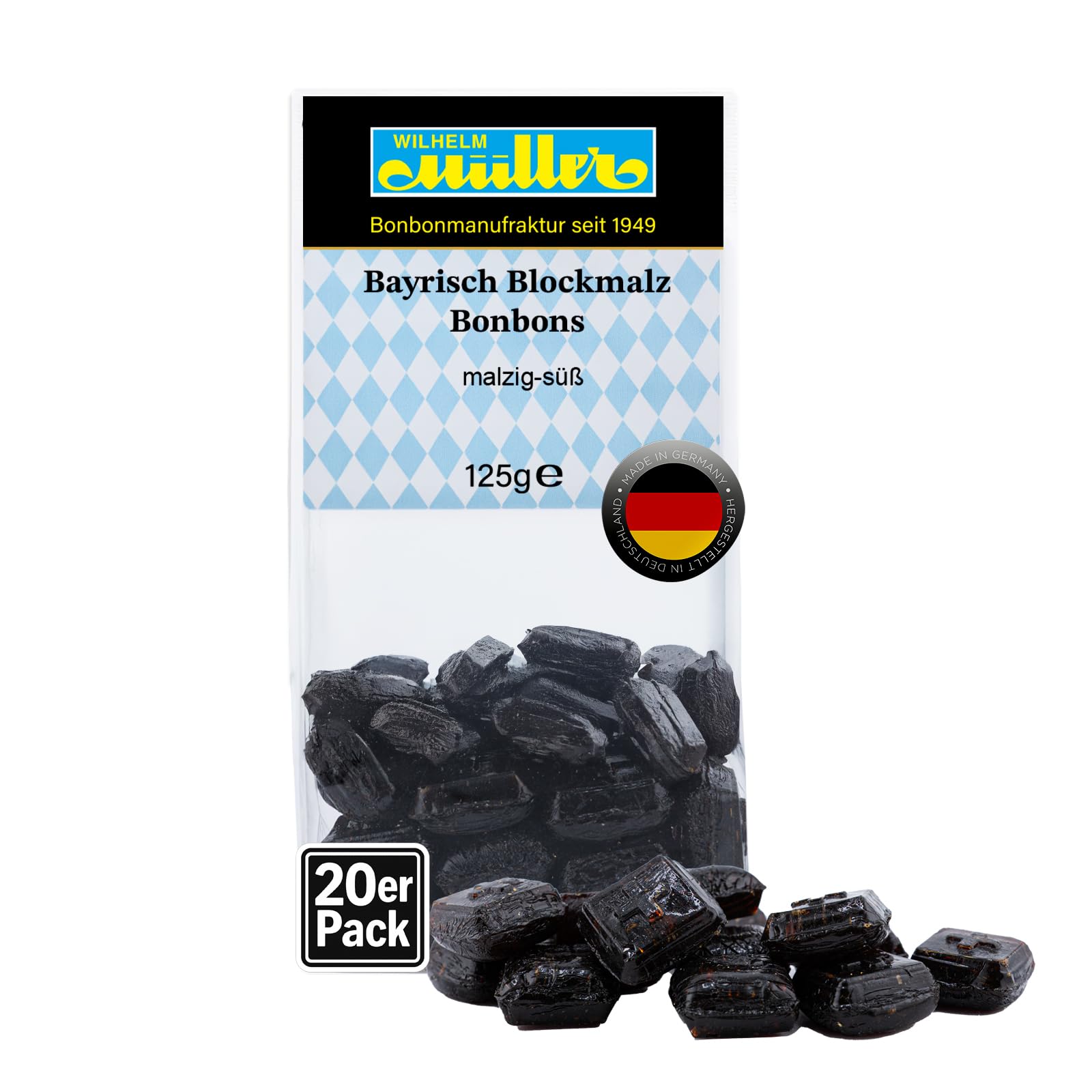 WILHELM Müller Blockmalz Bonbons - Bayrisch Blockmalz Bonbons - Im praktischen Beutel aus Deutschland - 2500g