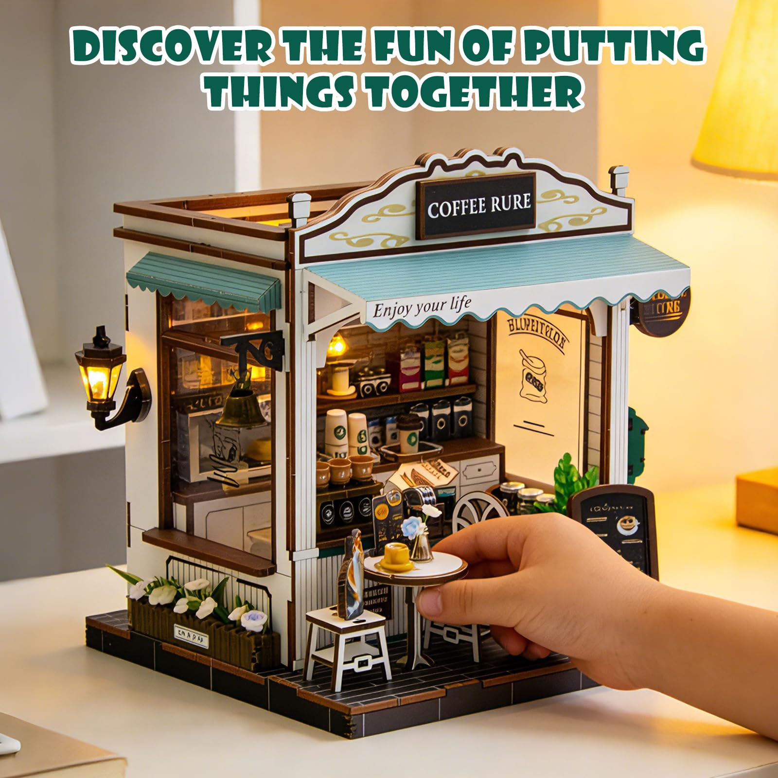 Kit fai da te per casetta in miniatura Coffee - per case delle bambole in miniatura, Book Nook Puzzle 3D in legno Angolo lettura fai da te per decorare la libreria Regalo di compleanno o di Natale