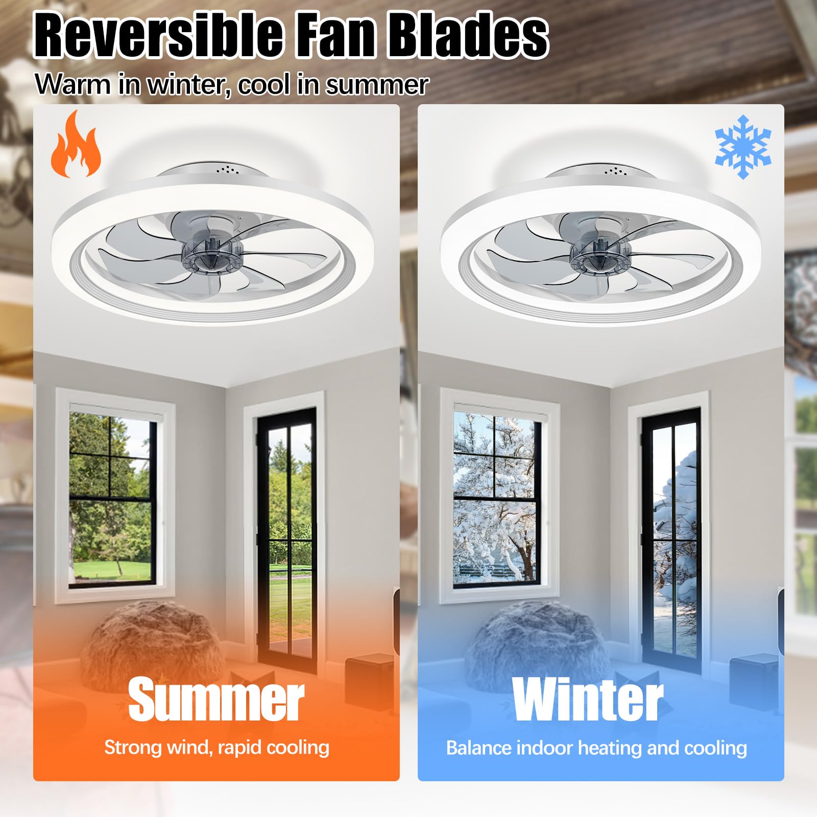 Reversibel Led Deckenventilator Mit Licht Fernbedienung Leise 6 Geschwindigkeiten Schlafzimmer Deckenventilator Mit Beleuchtung Wohnzimmer Modern Dimmbar Deckenlampe, Schwarz 50CM 48W