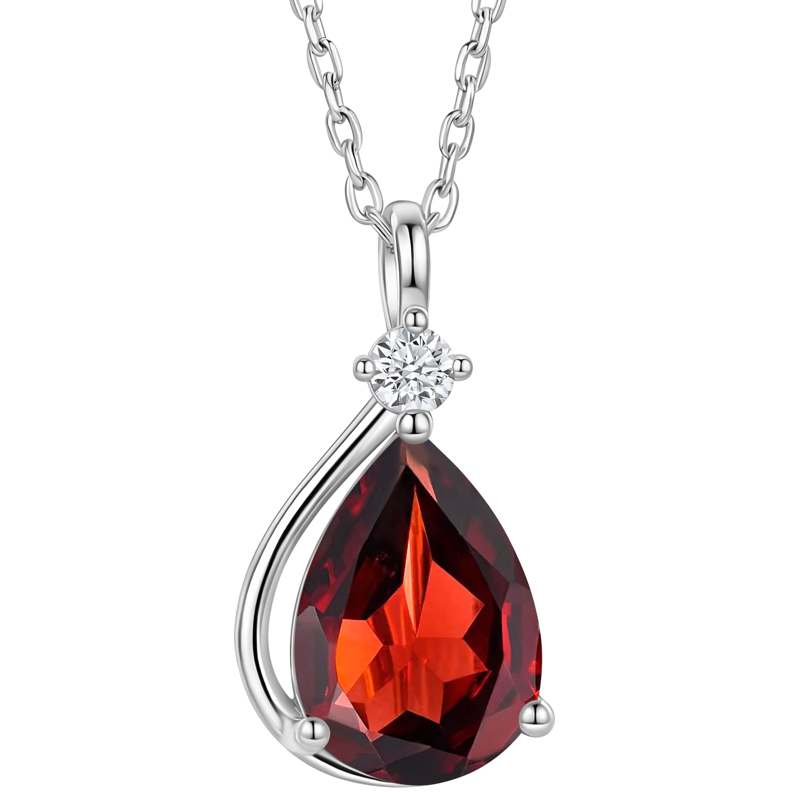 ADITA GOLD Birthstone Necklace for Women, 925 Sterling Silver Teardrop Pendant, Simulated Gemstone, Birthstone Jewelry