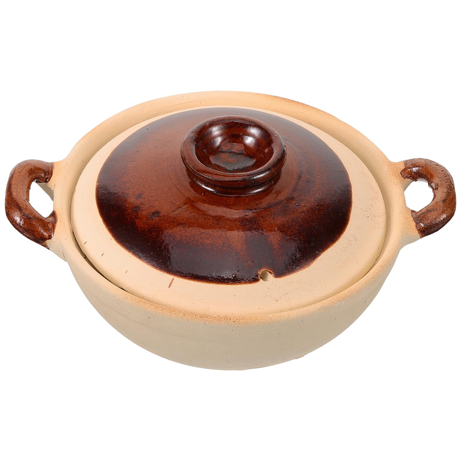 Genérico Olla de Barro para Cocinar 500 Ml Doble Asa, Cazuela de Cocina Tradicional de Cerámica para Estofados, Apta para Cocina de Gas, Utensilio Multifuncional para Guisar y Preparar