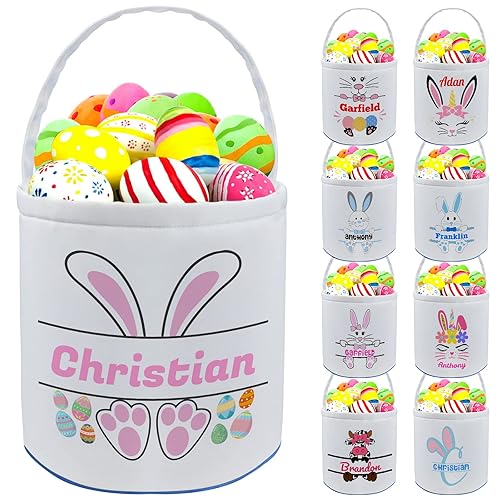 Miniatura 8 de Cesta de Pascua personalizada con nombre, lona de Pascua, bolsa de mano con asa, regalos para bebés, niños, niñas, niños, decoración de Pascua