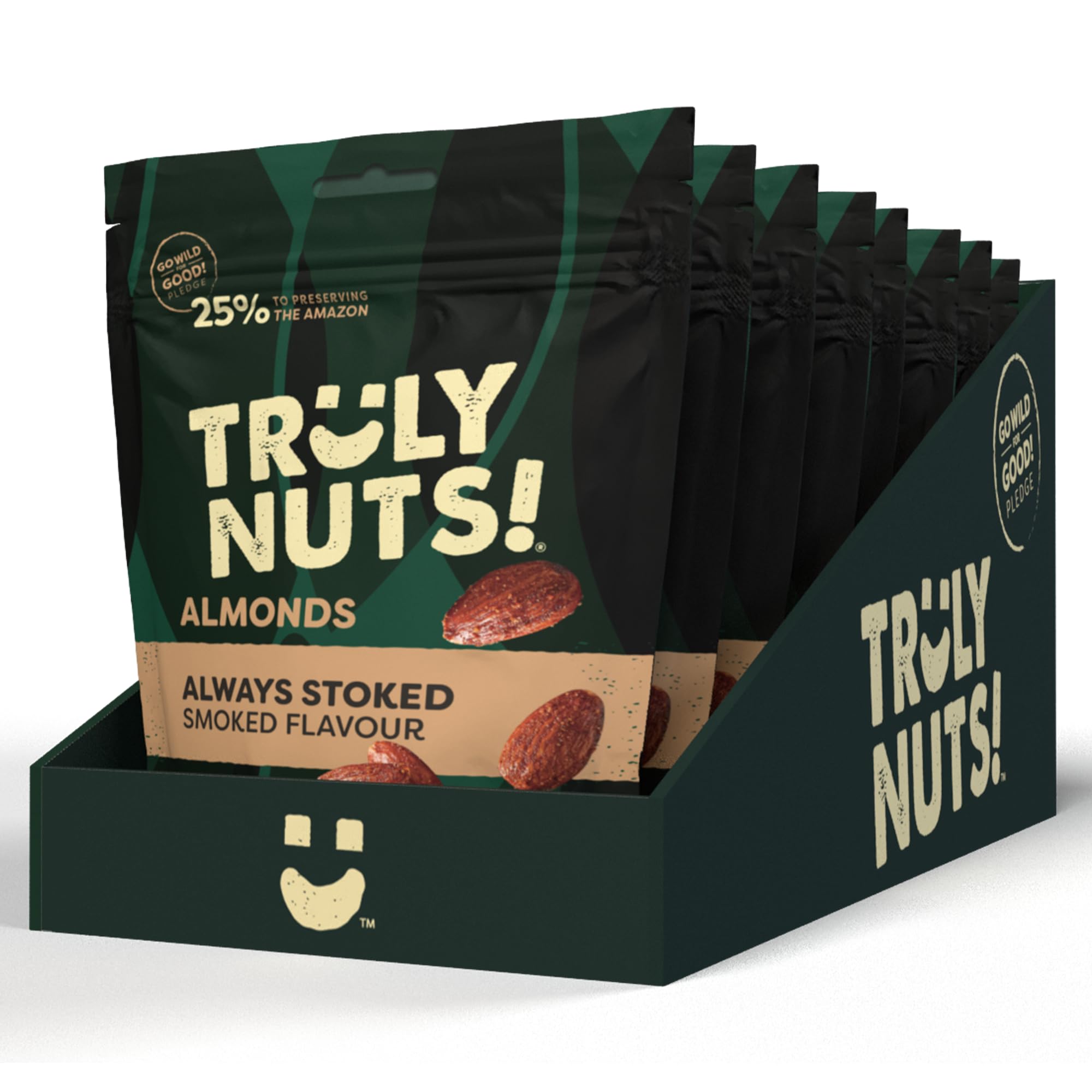 Truly Nuts!Always Stoked Smoked Flavour Almonds, 120g, Pack of 8 - Baked Almonds with Smoked Flavour Seasoning, Gluten Free, High Protein Vegan Snack, Perfect for Healthy Mixed Nuts Snacking