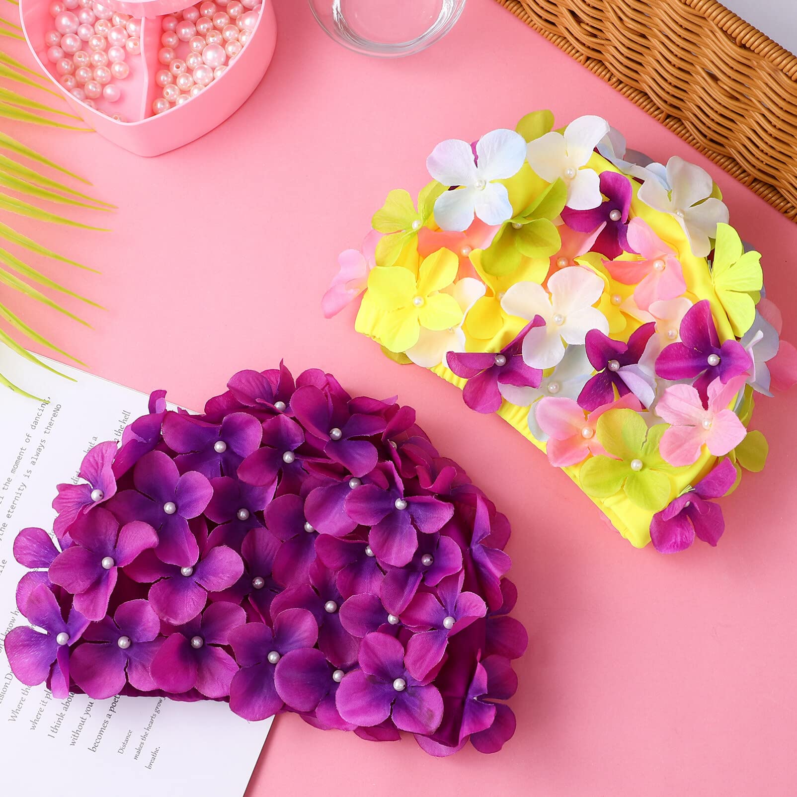 EXCEART 2pezzi Cuffie da Nuoto per Donna con Fiori Elastiche e Resistenti all Usura per Proteggere i Capelli Durante Bagno in Piscina o Spa