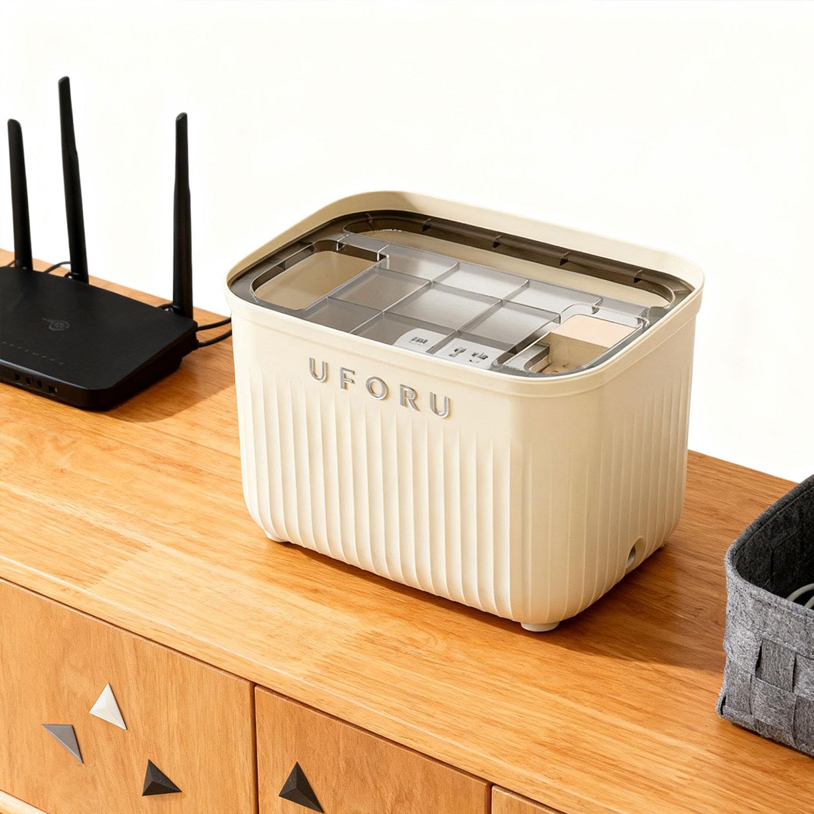 Qianly Kabelmanagementbox mit Kabelkanal Abdeckung Router Aufbewahrungsbox Und Steckdosen Organizer Aus Stabilem PP für Ordentliche Kabelaufbewahrung für Woh, Pp-deckel