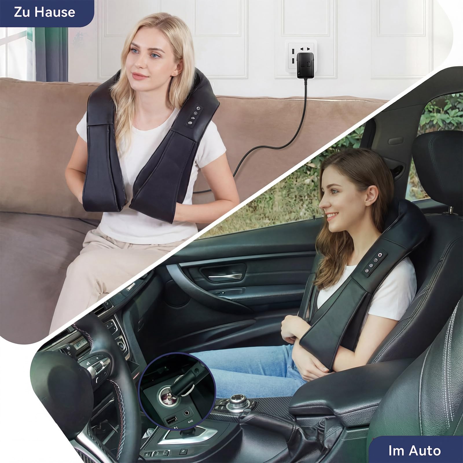 Nackenmassagegerät mit Shiatsu & Wärme, 3D Massageköpfe 3 Modi, Kabelgebundenes PU-Leder Massage für Nacken & Schultern, Shiatsu Massagegerät für Auto Zuhause Büro, Perfect Geschenk für Männer Frauen