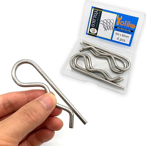 Miniatura 4 de Yoliko 4 piezas de pasadores de chaveta de acero inoxidable resistente, clip R, pasadores de alambre de retención de resorte grandes, clips de