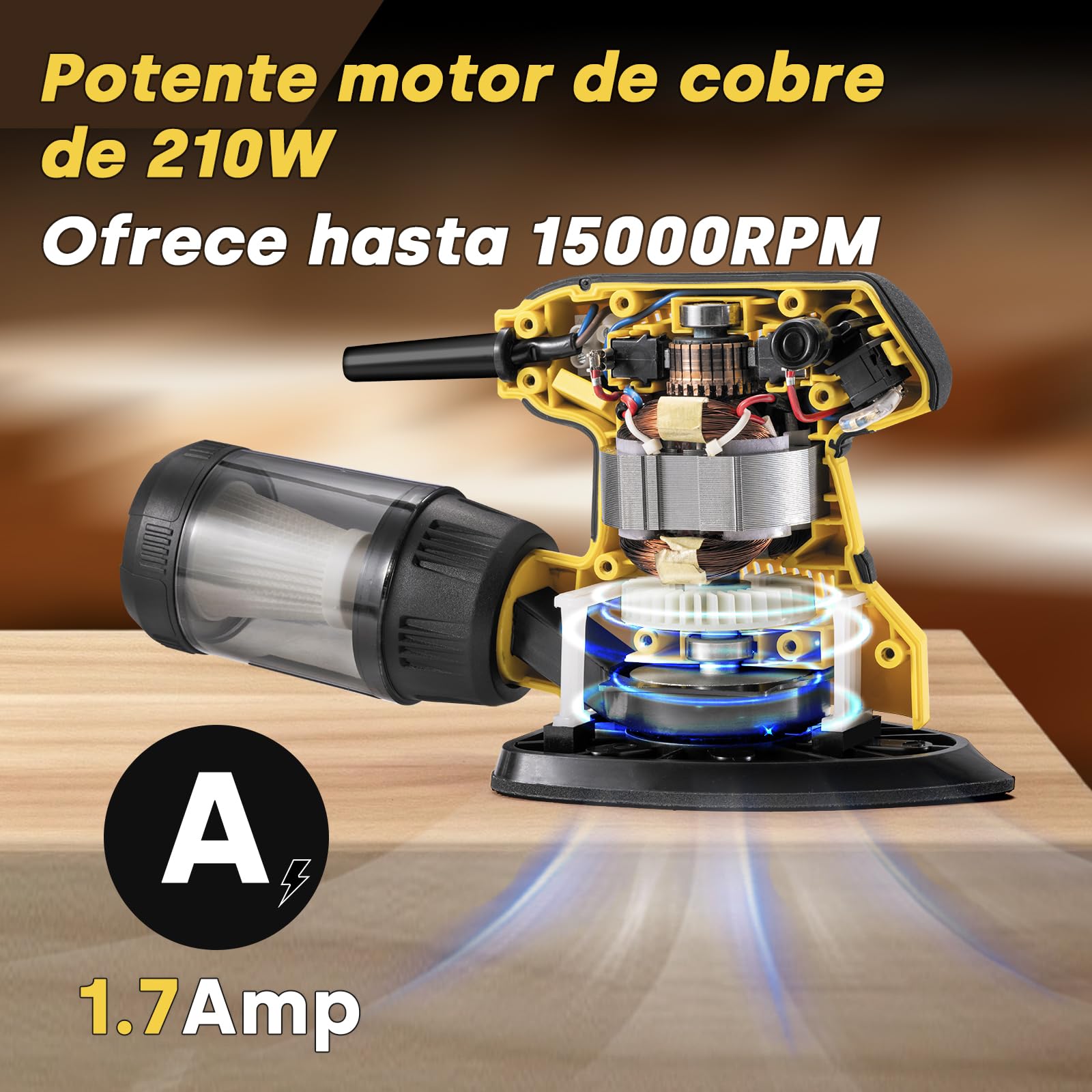 Enventor Lijadora Mouse 210W, Lijadora Madera con Velocidad 15000RPM, 16PCS Lija (80, 120, 180, 240 Grit), con Caja de Polvo, Lijadoras Delta Electrica para Lijar y Pulir Madera y Metal