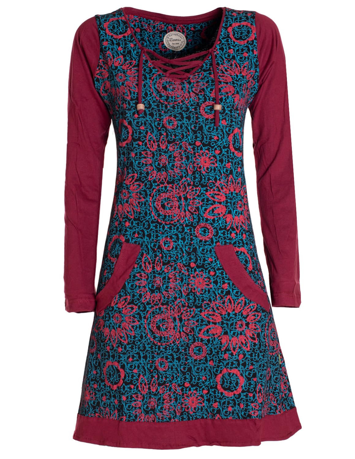 Vishes - Alternative Bekleidung - Damen Langarm Longshirt-Kleid Sweatkleid Shirt-Kleid Blumen