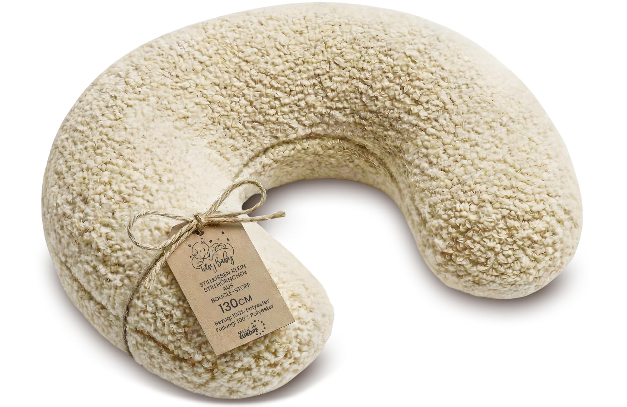 Totsy Baby Stillkissen klein Mond Boucle 130 cm - Nursing und Breastfeeding Pillow Stillmond Stützkissen Stillhörnchen kleines Still Kissen und Lagerungskissen beim Stillen Oeko-Tex Cremefarben