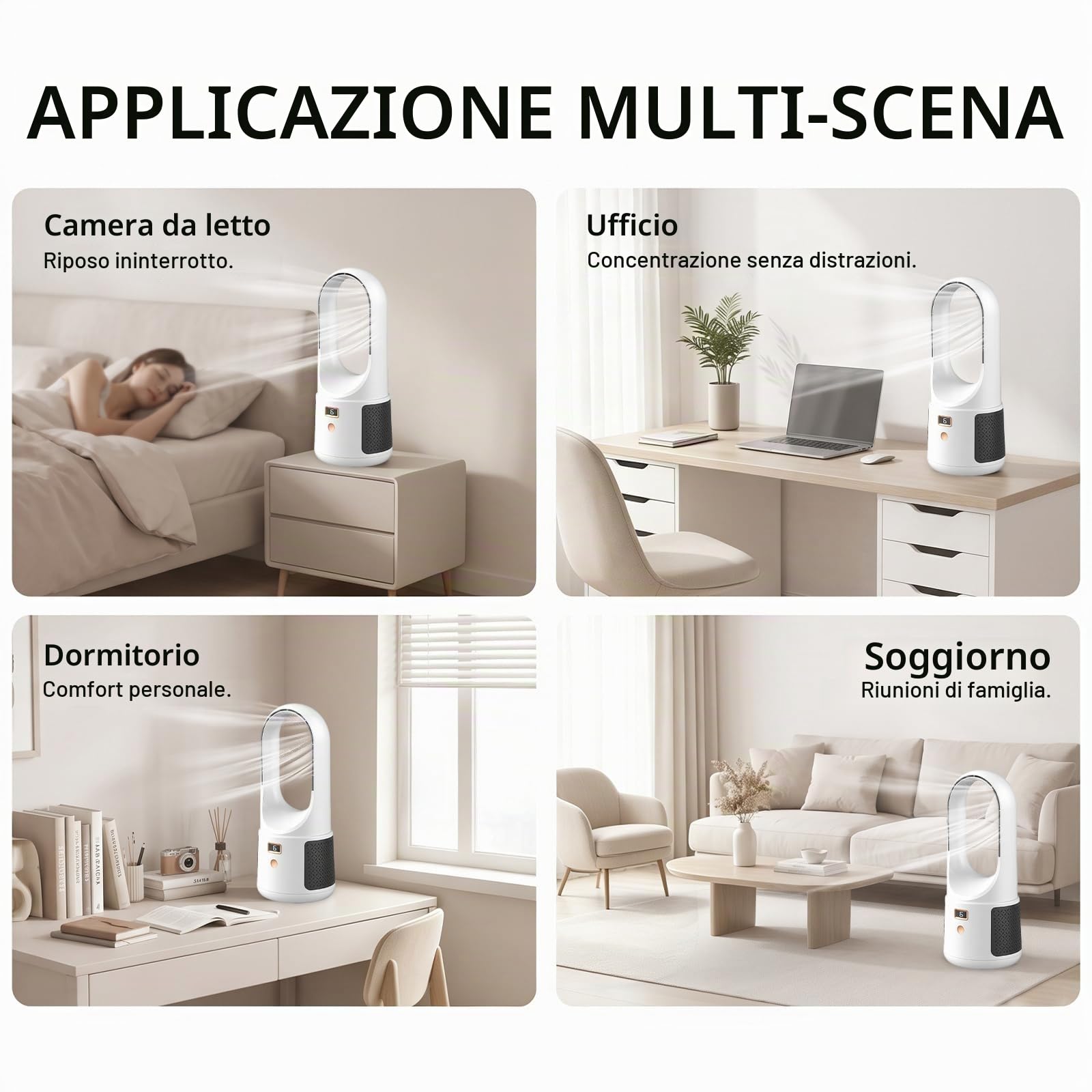 Ventilatore senza Pale, 25dB Ventilatore da Tavolo Silenzioso | 6 Velocità, Autonomia 8h, Sicuro per Bambini e Animali, Tavolo e Camera da Letto, Funziona in Caso di Blackout