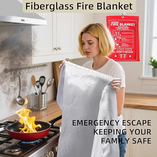 Miniatura 2 de Manta de emergencia contra incendios, manta profesional grande de 79 x 79 pulgadas de fibra de vidrio ignífuga para cocina del hogar, campamento y