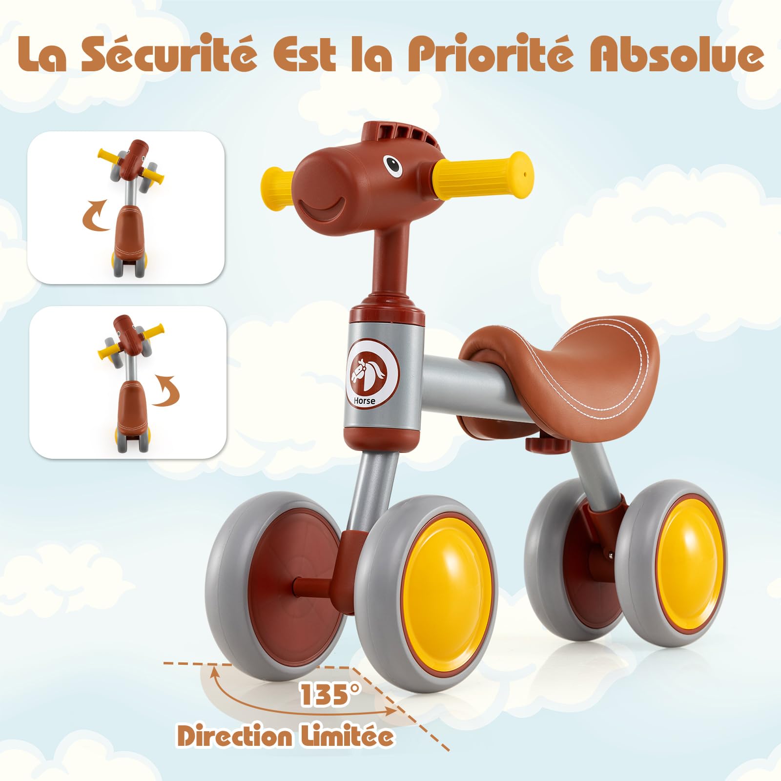 COSTWAY Draisienne Bébé Légère en Forme Tête de Cheval avec Siège & Guidon, Vélo Bébé sans Pédales de 18-36 Mois avec 4 Roues en EVA, Charge 25kg, Vélo d'Équilibre pour Garçons et Filles