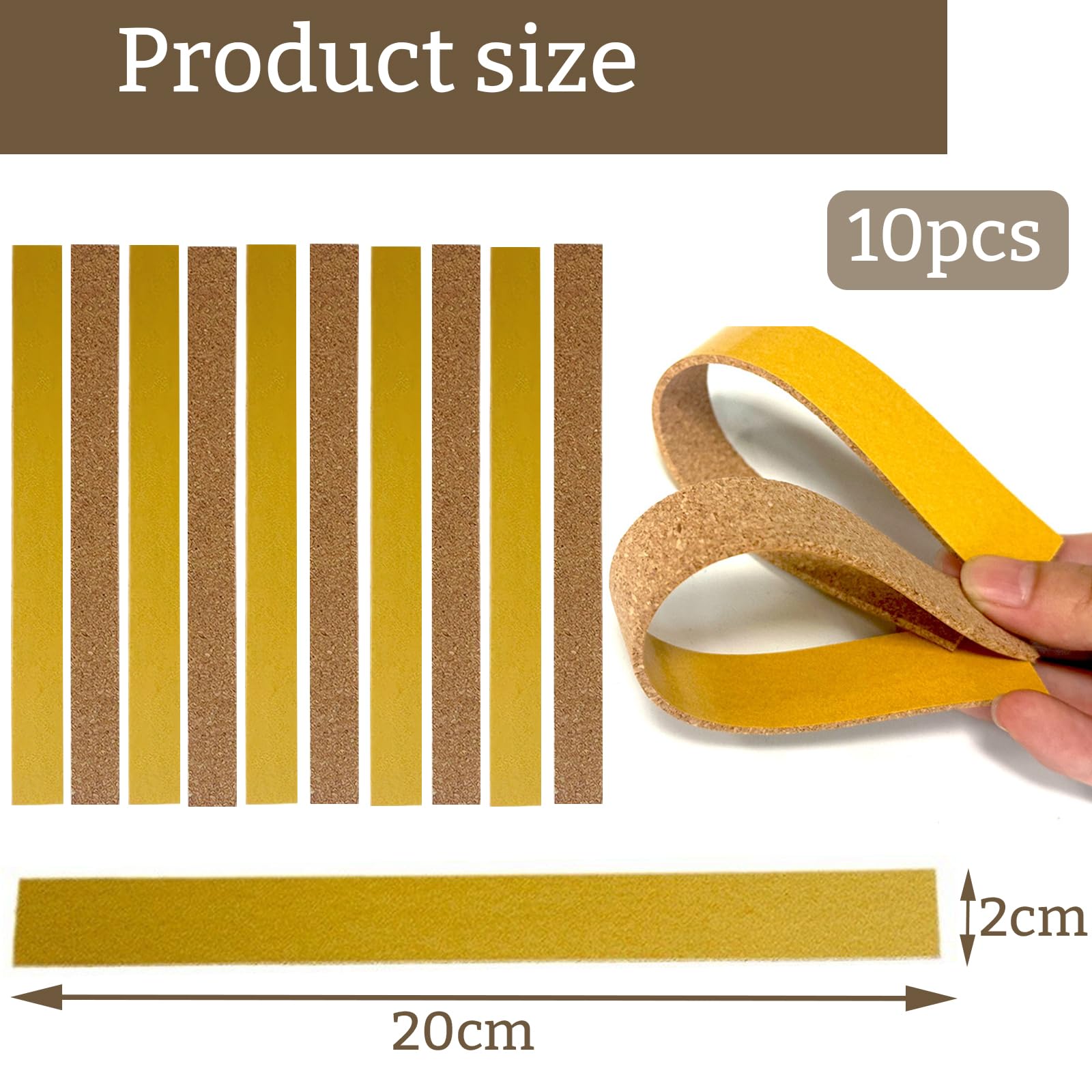 Banda Cappello Autoadesiva 200x20x2mm Sughero Naturale Riduzione Taglia Stabilizzazione 10 Pezzi